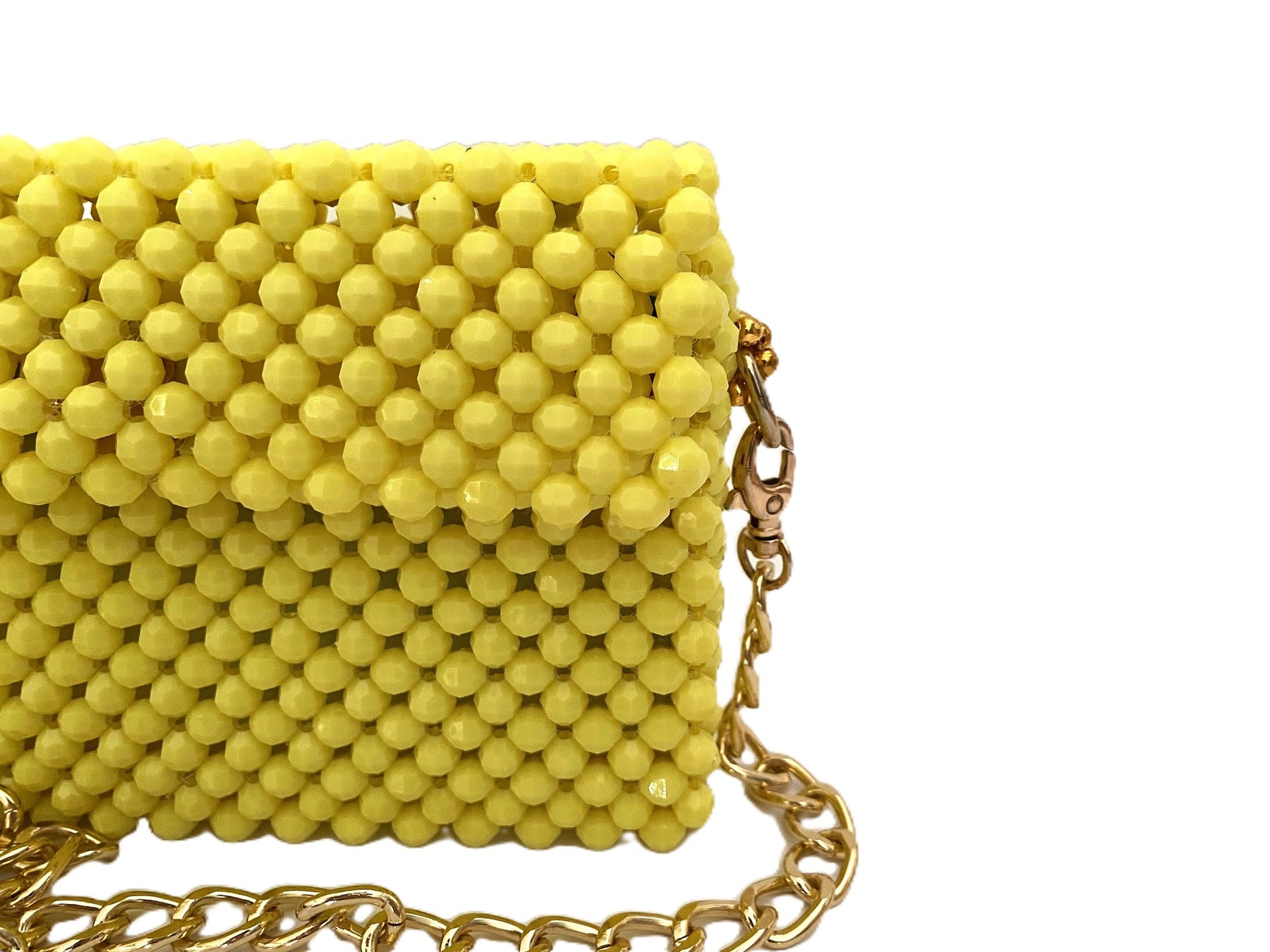 Lemon beaded clutch bag with chain