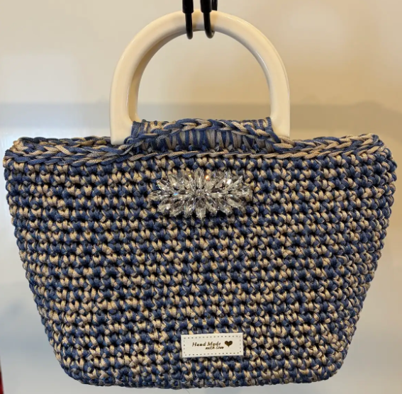 No 5 Blue & Cream Night Out Crocheted Bag