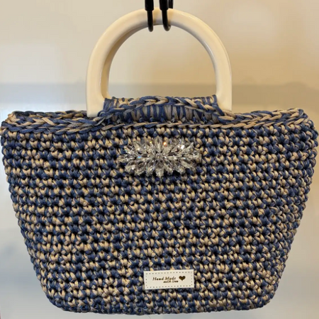 No 5 Blue & Cream Night Out Crocheted Bag