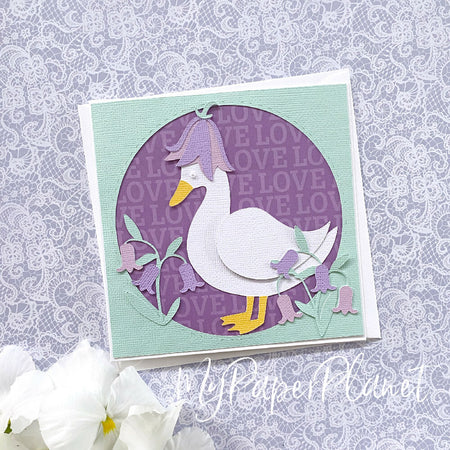Duck with flowers, birthday card, get well soon, whimsical.