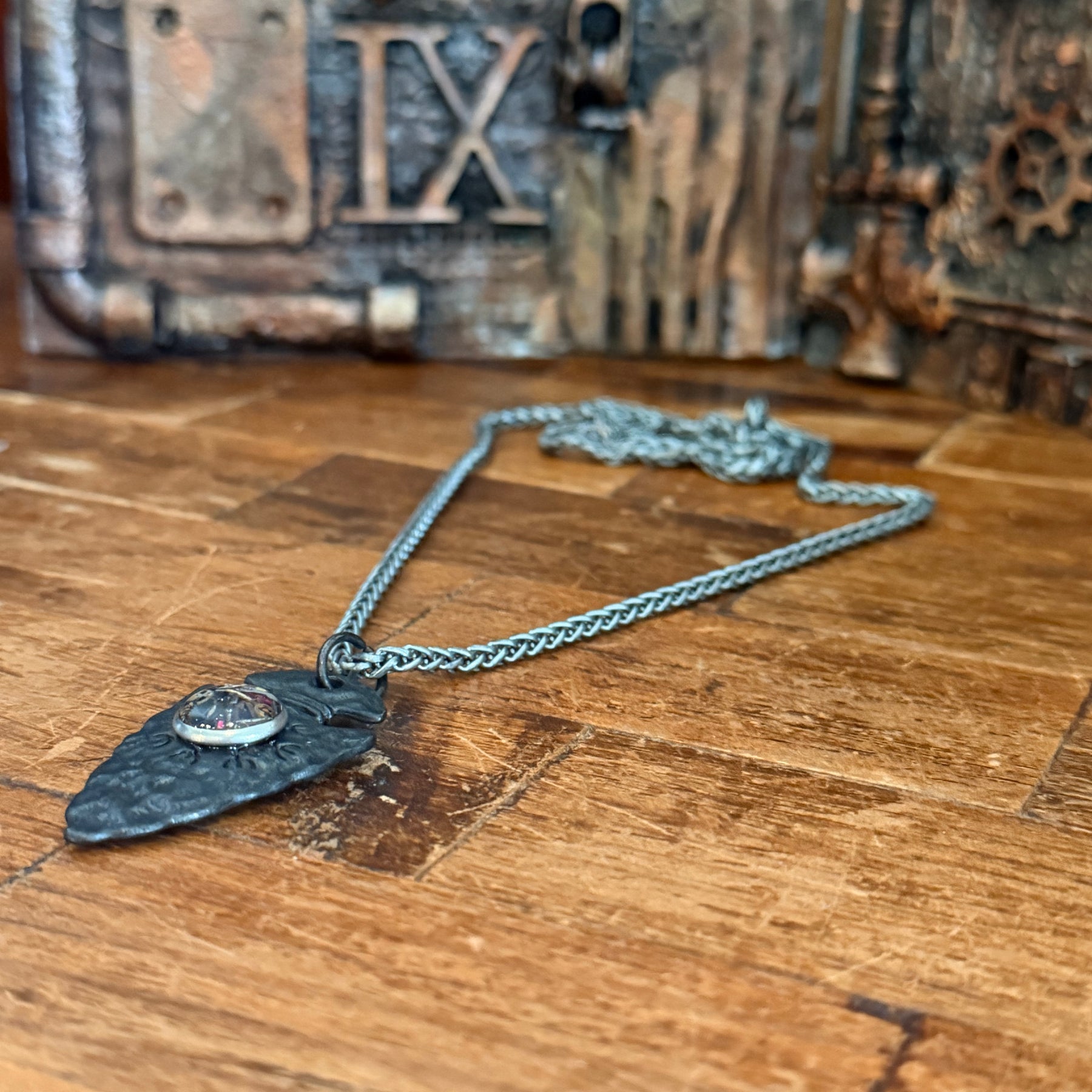 Steampunk watch parts arrowhead necklace