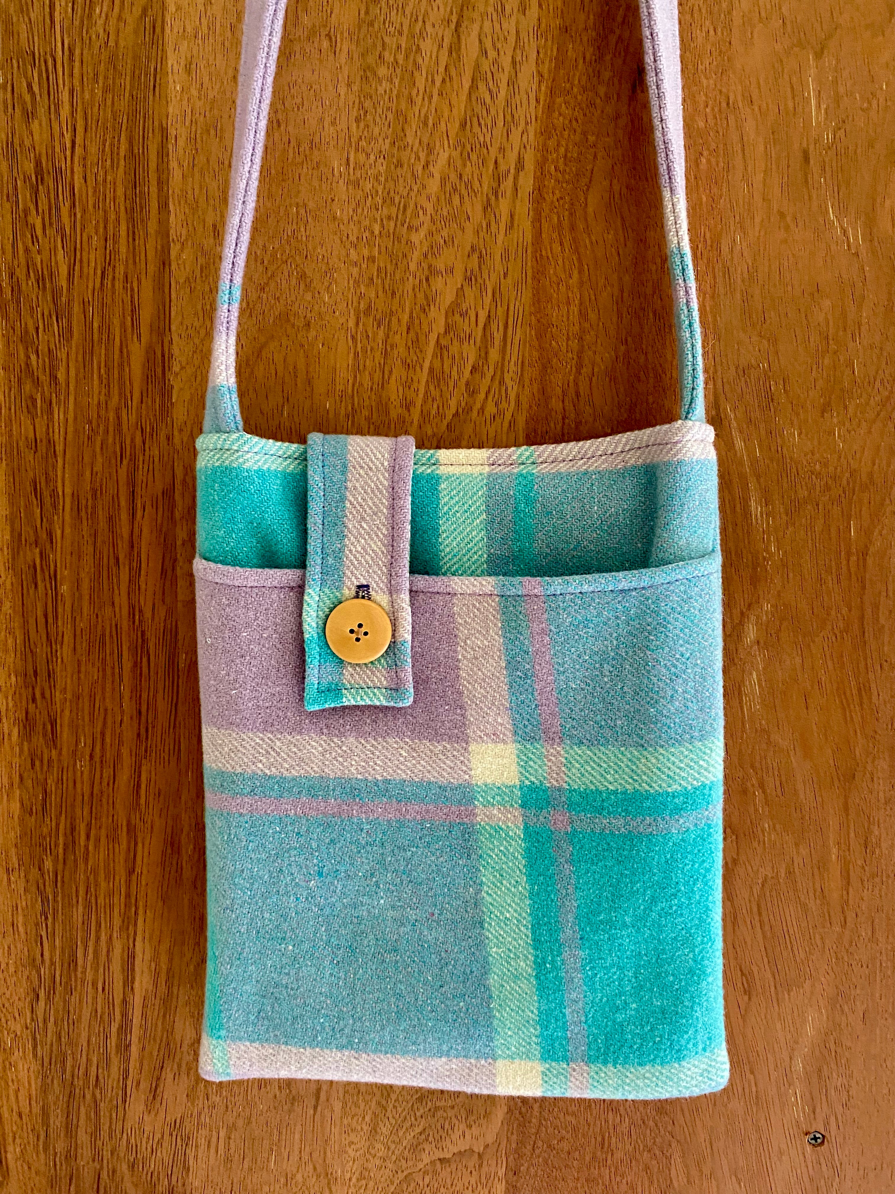 Upcycled Woollen Blanket - Cross Body Bag - Blue/Mauve