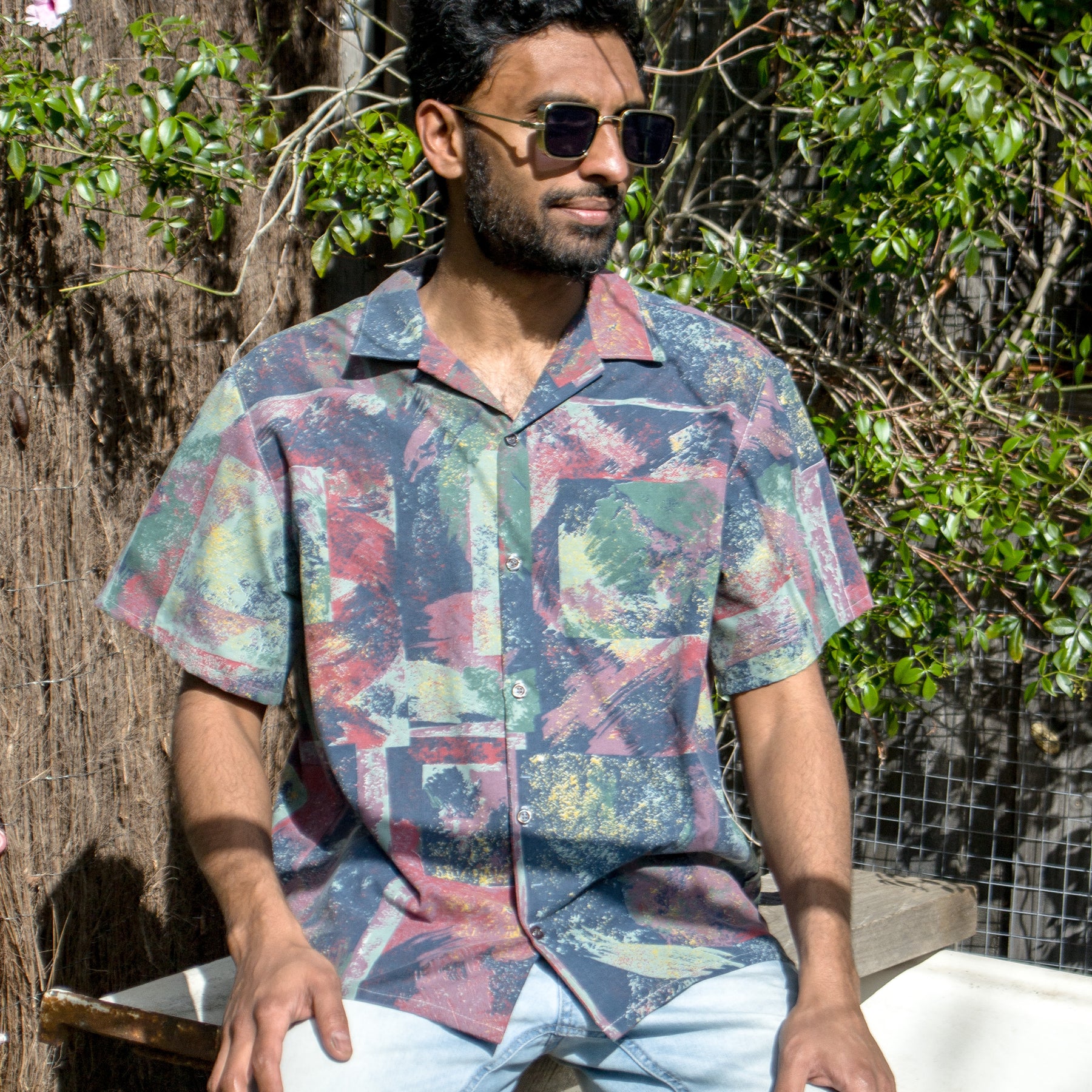 Upcycled Unisex Cotton Button-up Shirt 1980s/90s Sheet (Pink / Size M)