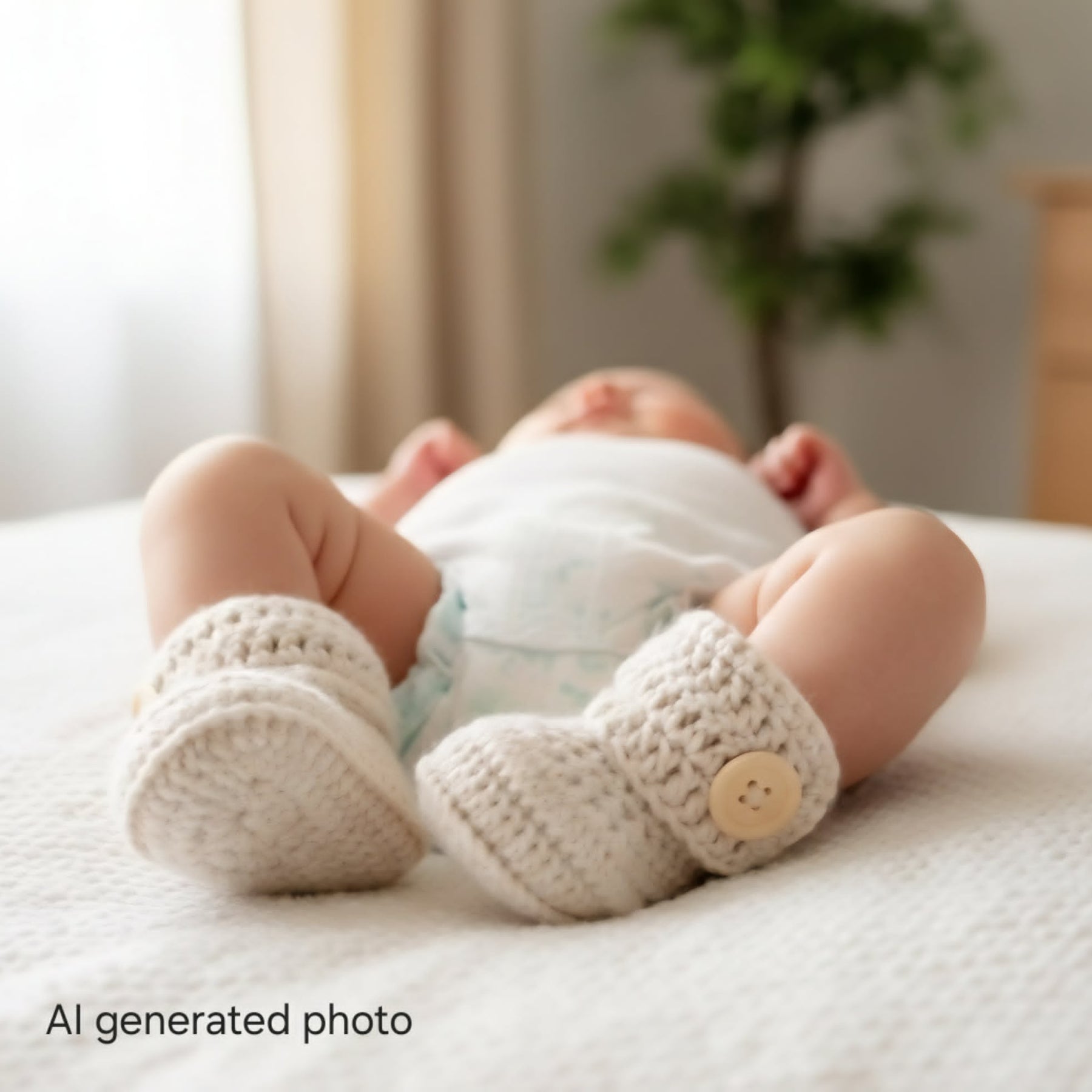 Baby Booties | Pale Beige | Newborn | Crochet | Knit | Shoes | Socks