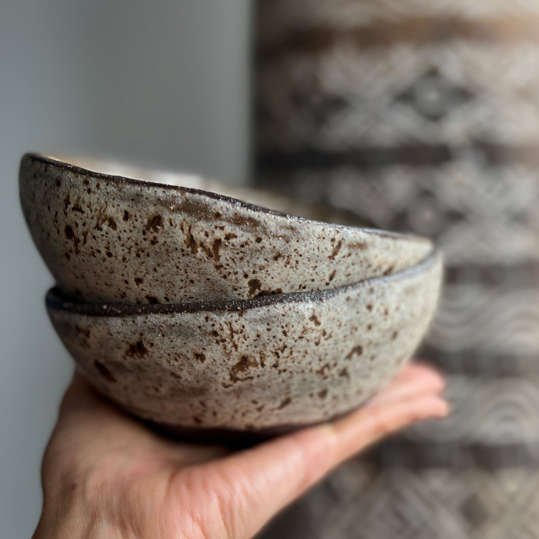 Handmade Speckled Stoneware Bowl - Winter Woods Collection, Rustic Beige Ceramic