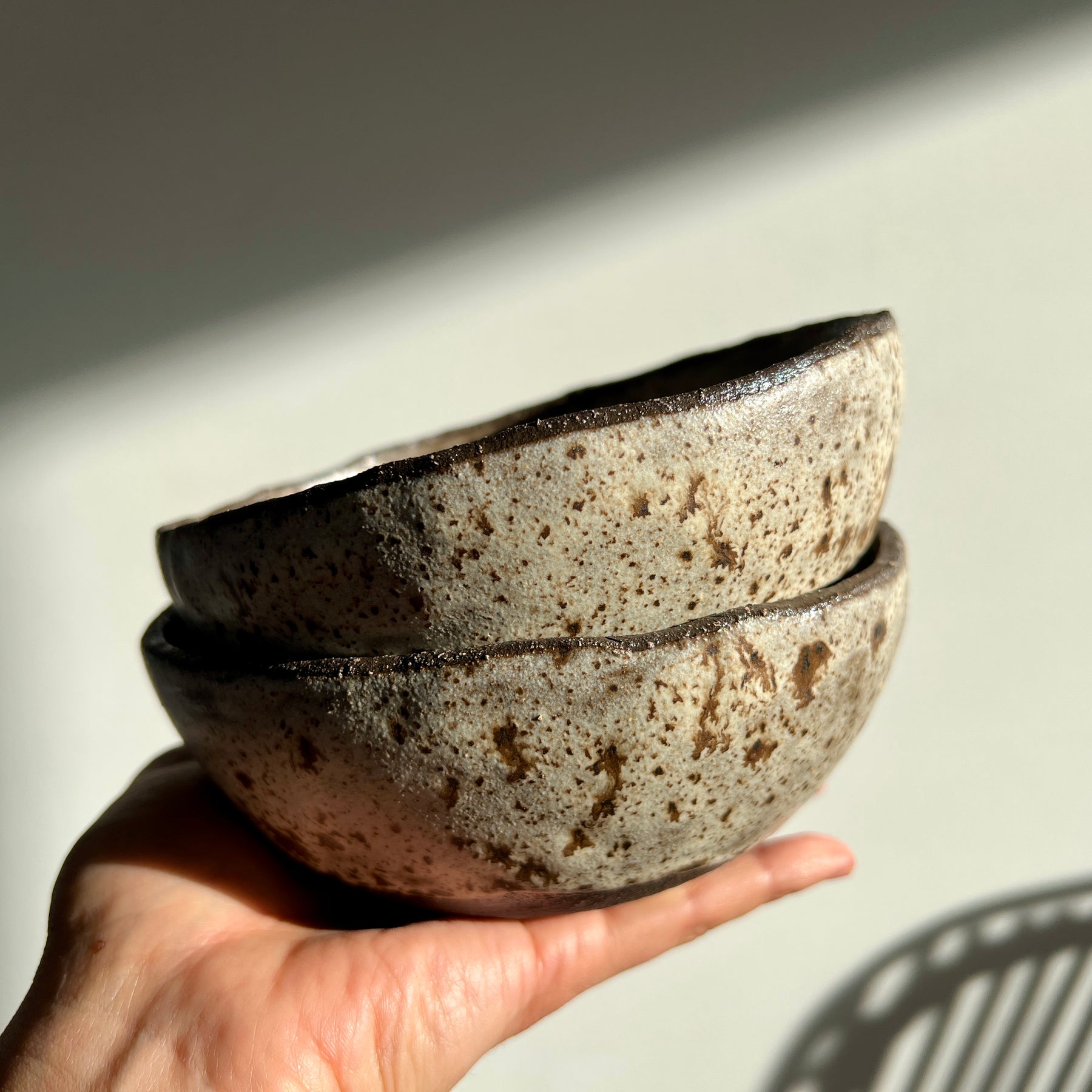 Handmade Speckled Stoneware Bowl - Winter Woods Collection, Rustic Beige Ceramic