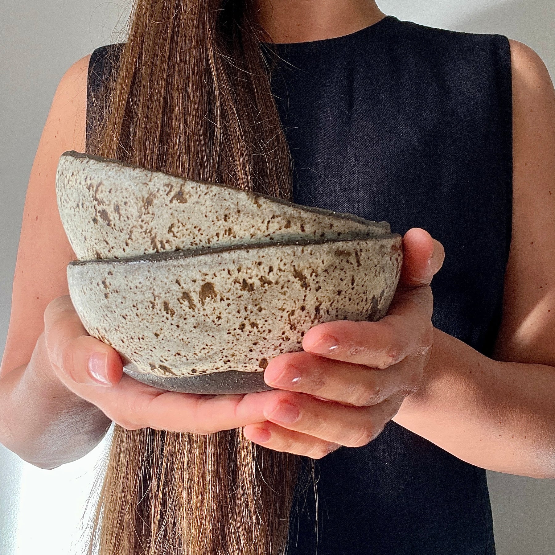 Handmade Speckled Stoneware Bowl - Winter Woods Collection, Rustic Beige Ceramic
