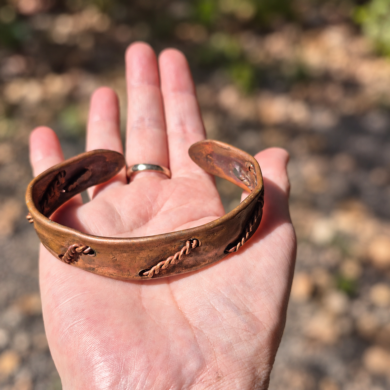 Handmade Industrial Stitched Copper Cuff Bracelet B017
