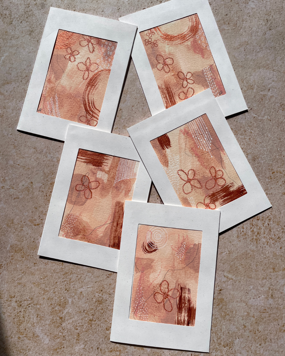 Original Mixed Media Greeting Cards I Peach Abstract Collection