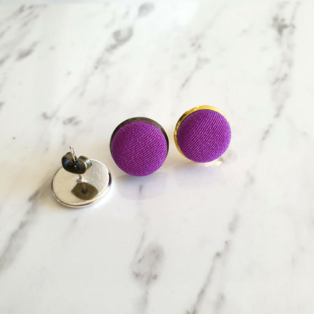 1.4cm Round Purple Kimono Fabric Cabochon stud earrings