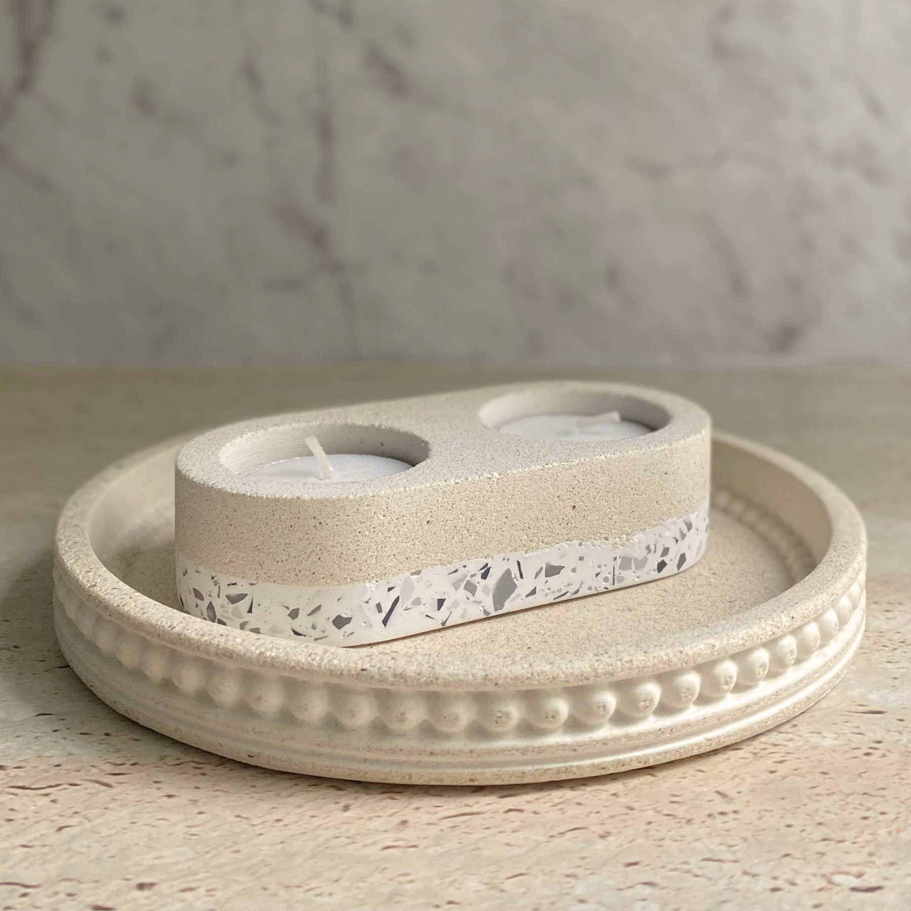 Double tealight holder | Texture Terrazzo Decor