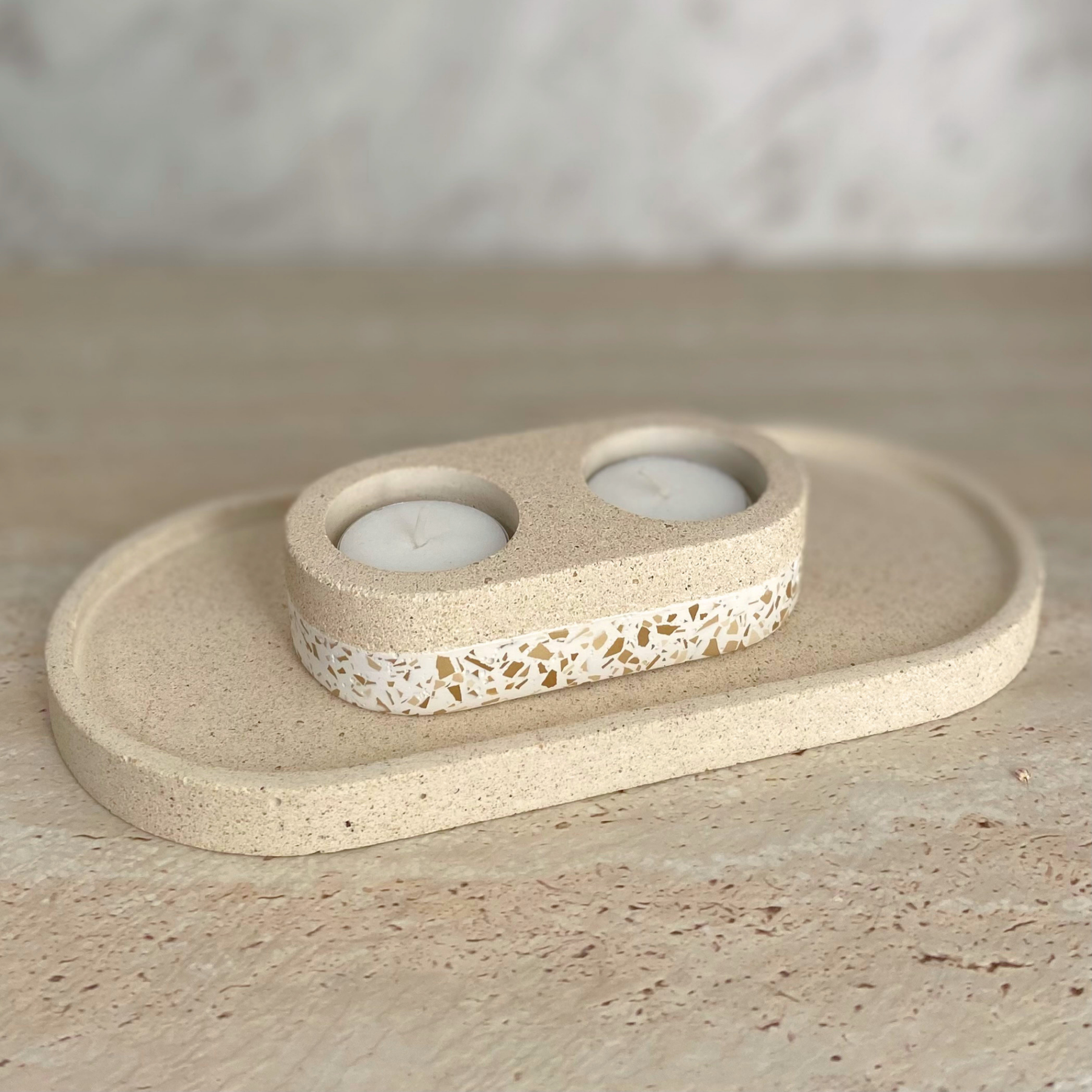 Double tealight holder | Texture Terrazzo Decor
