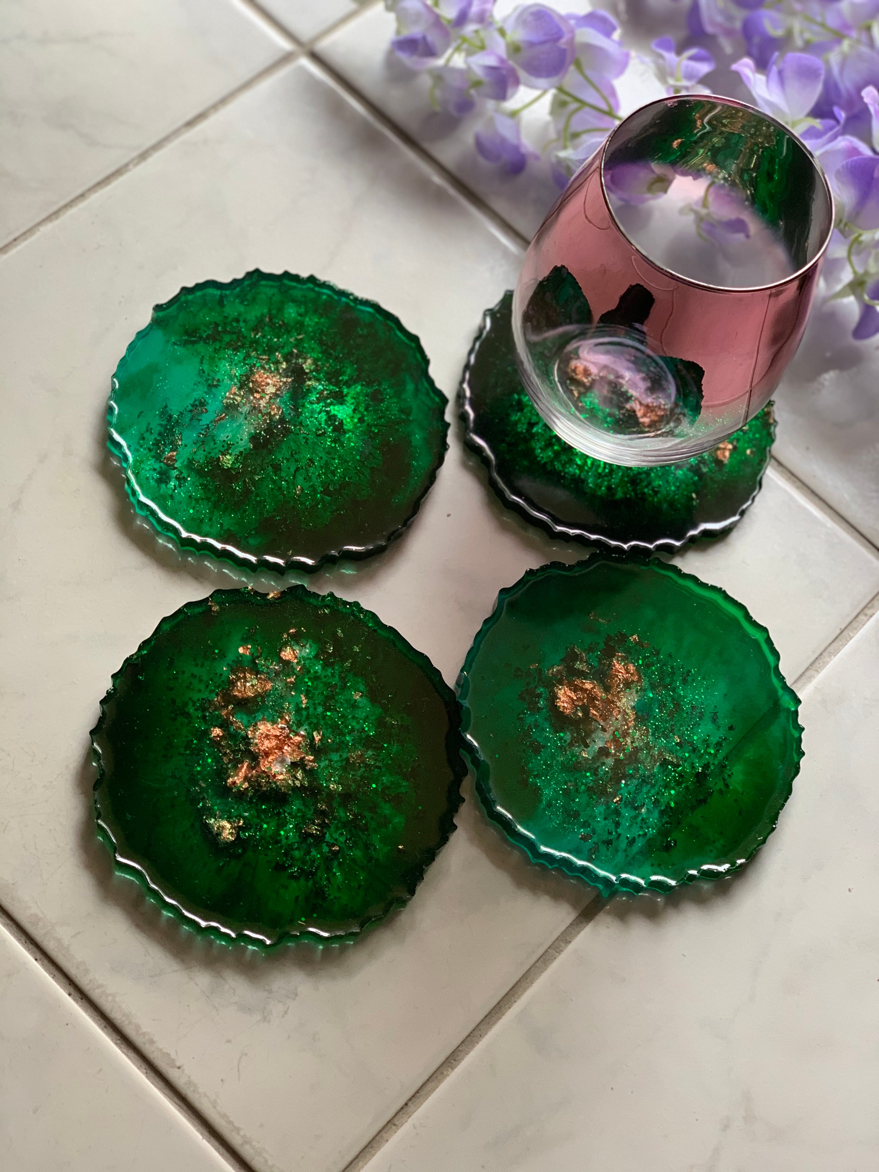 Agate coasters Emerald green