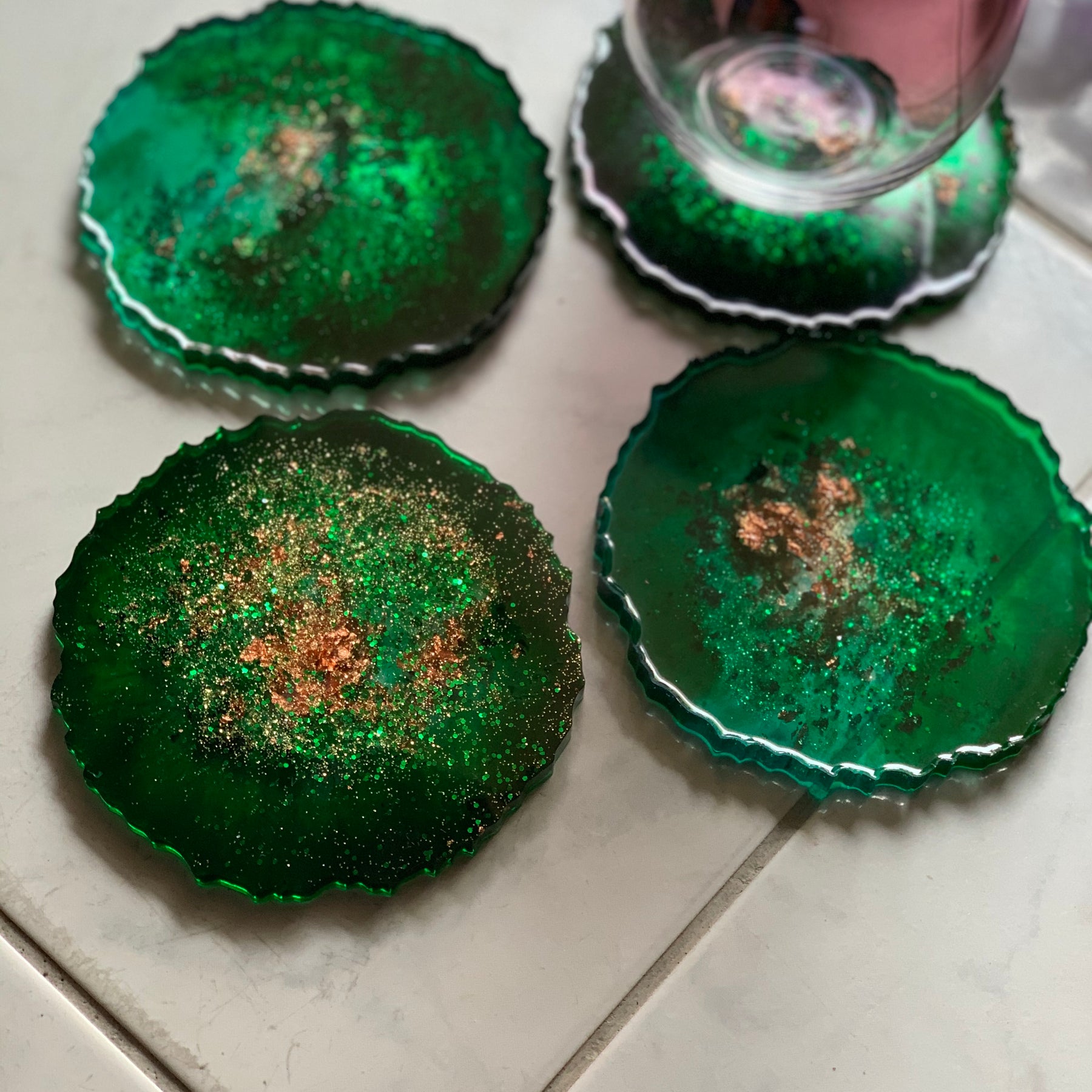 Agate coasters Emerald green