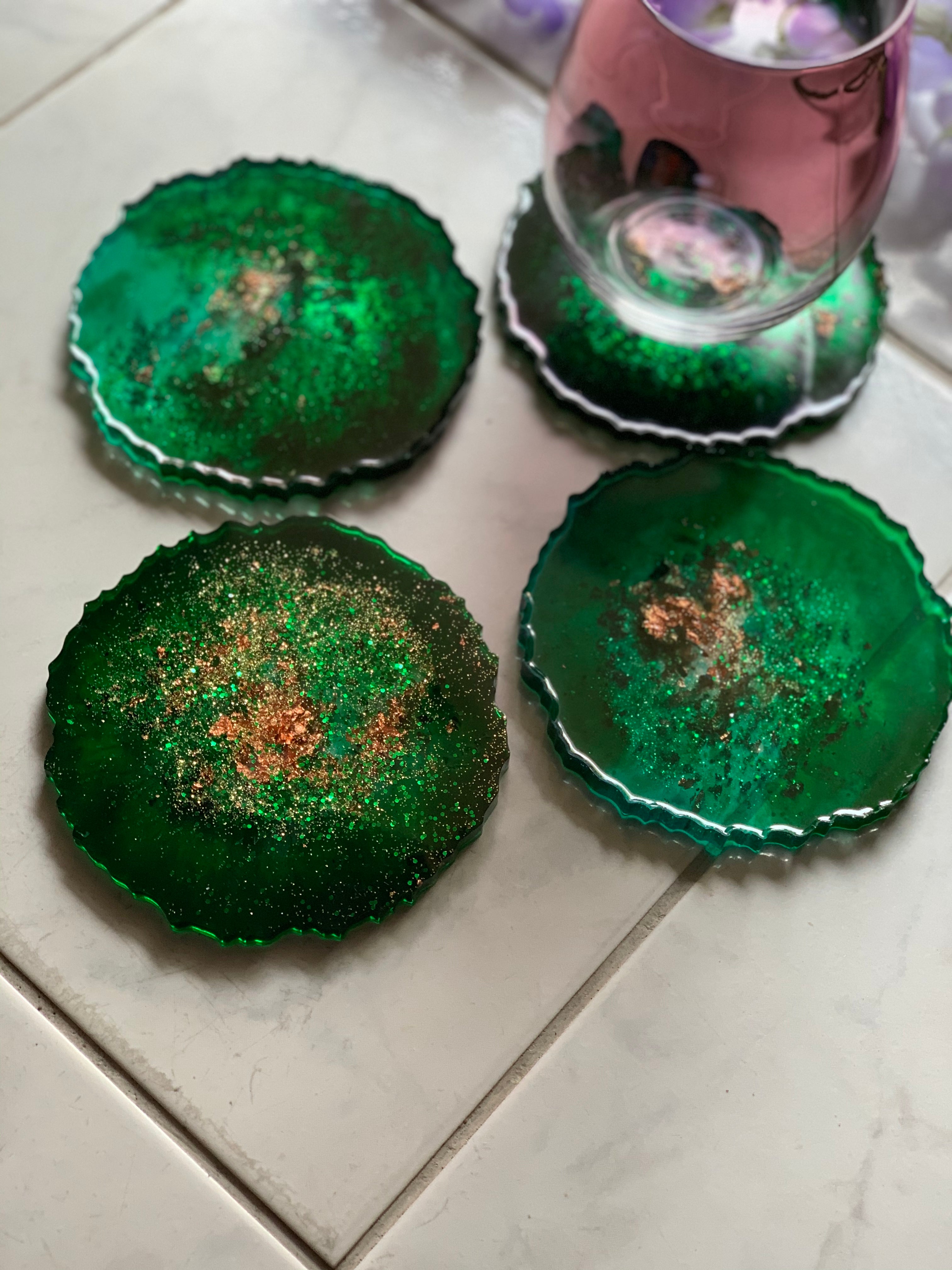 Agate coasters Emerald green