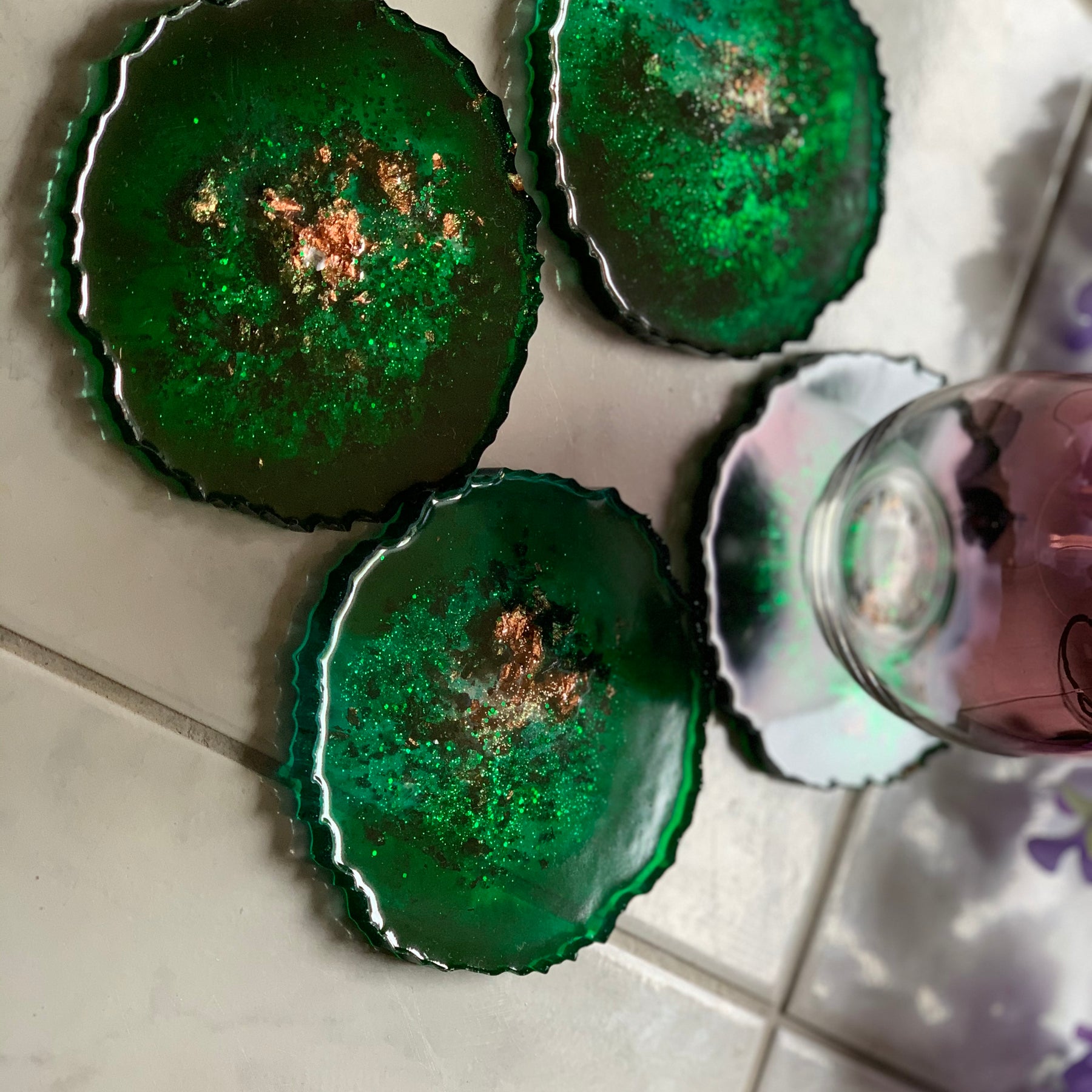 Agate coasters Emerald green