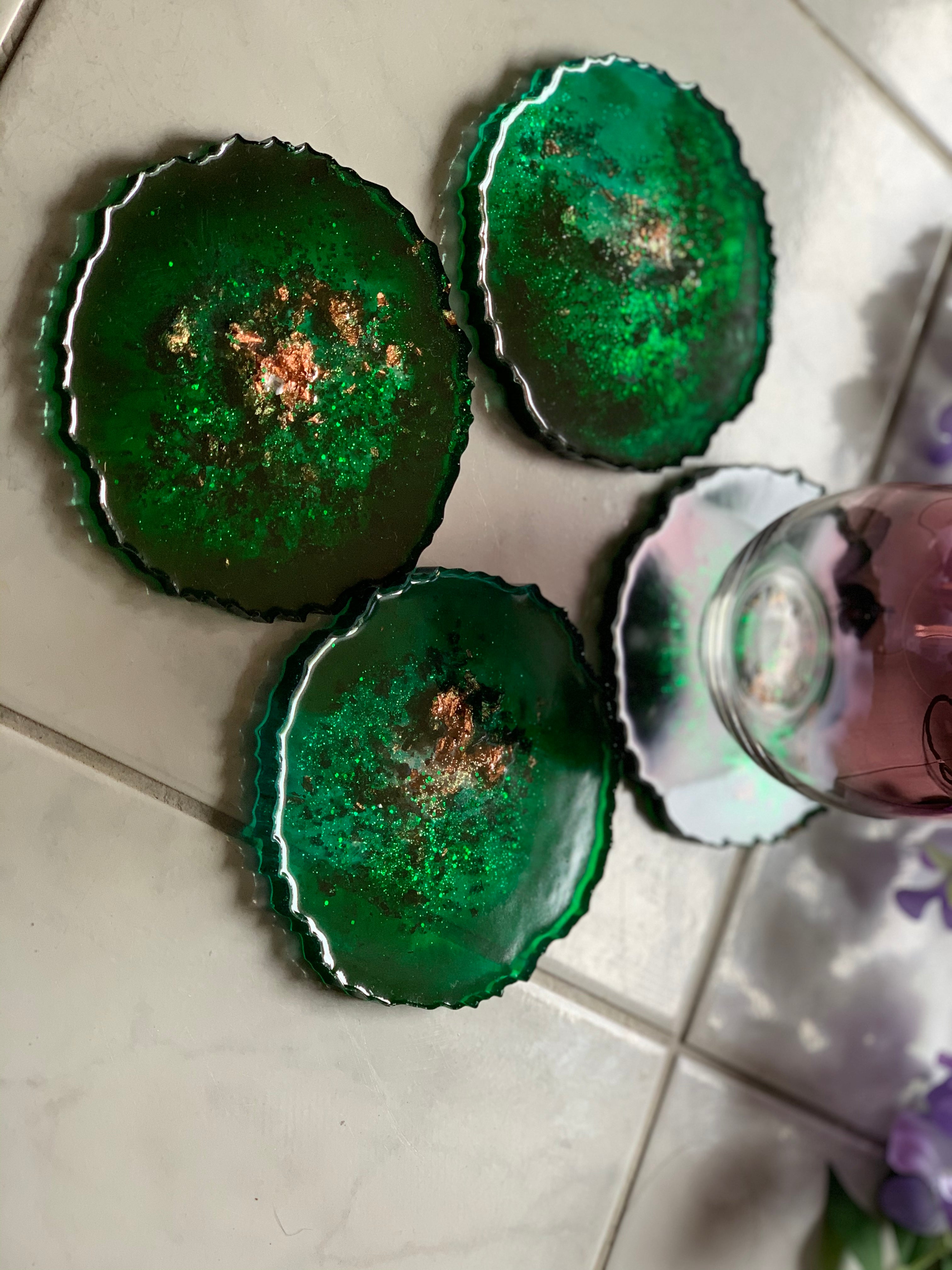 Agate coasters Emerald green