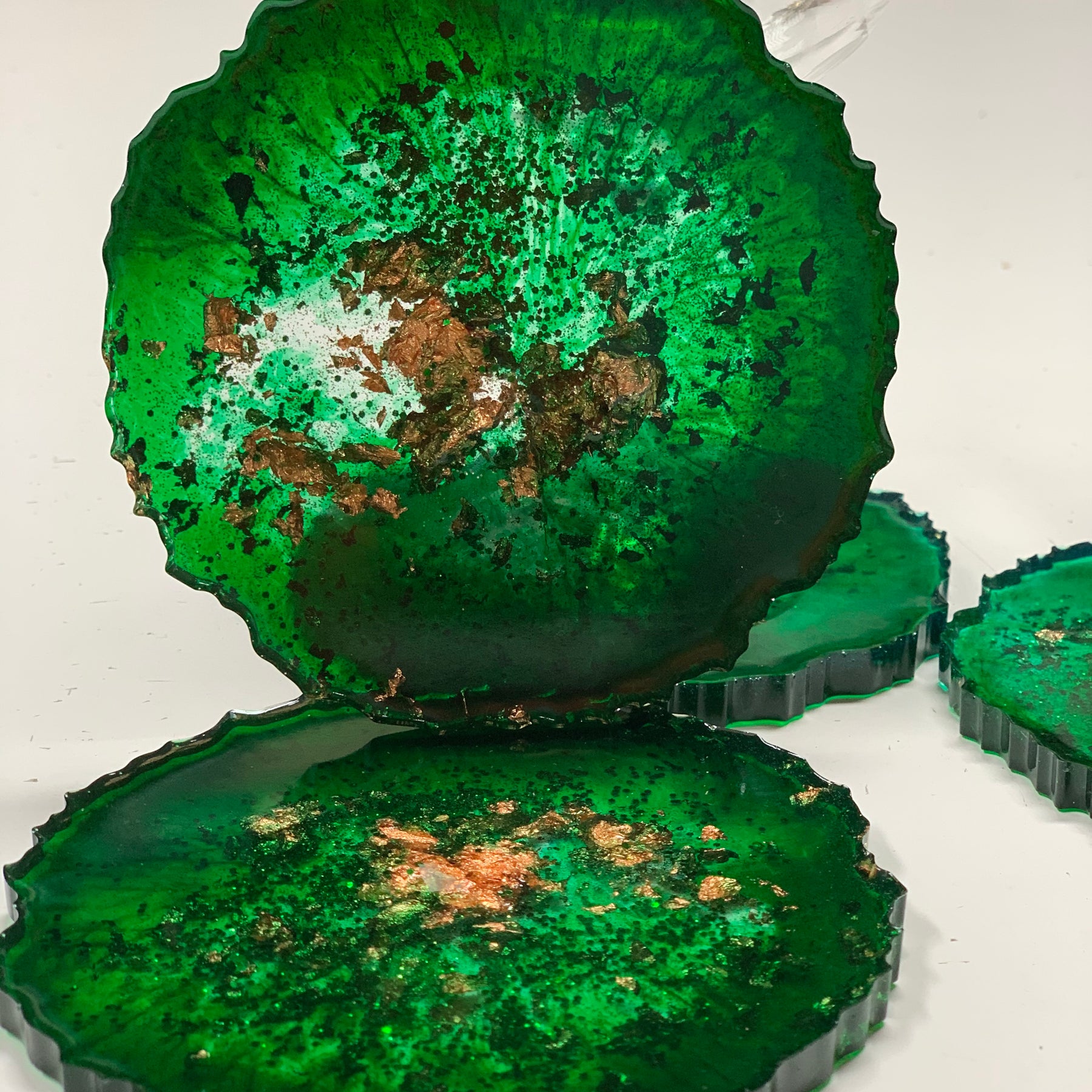 Agate coasters Emerald green