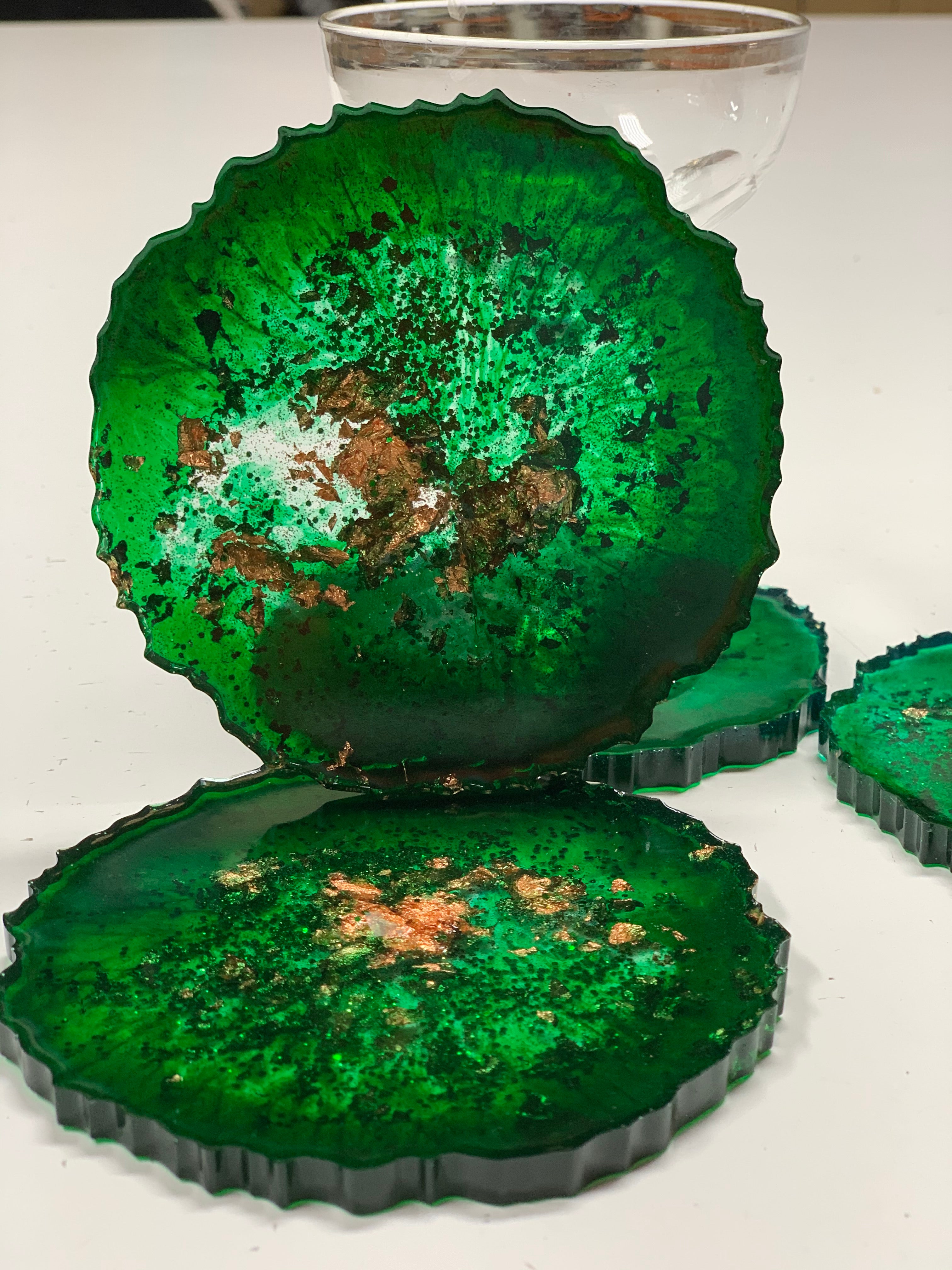 Agate coasters Emerald green