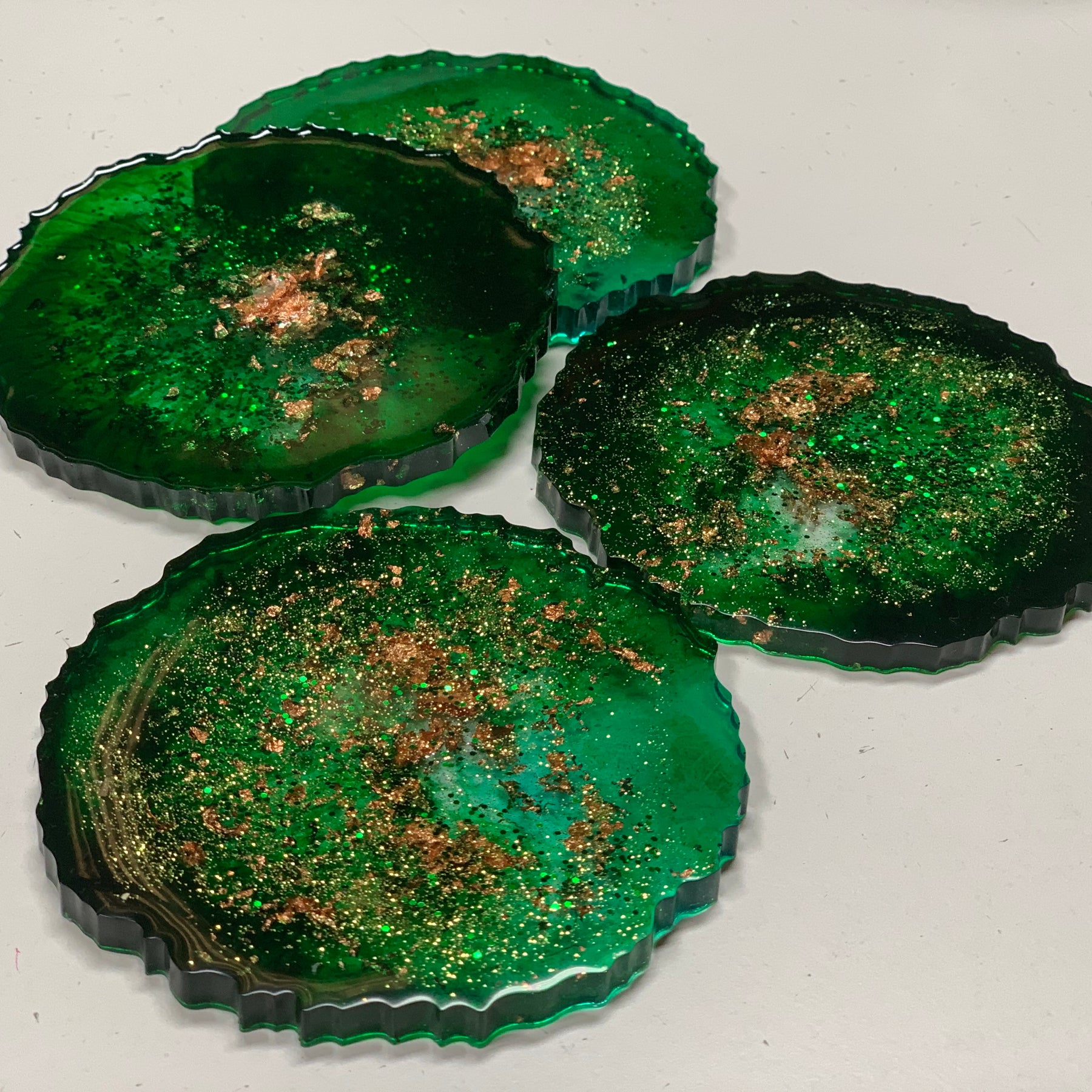 Agate coasters Emerald green
