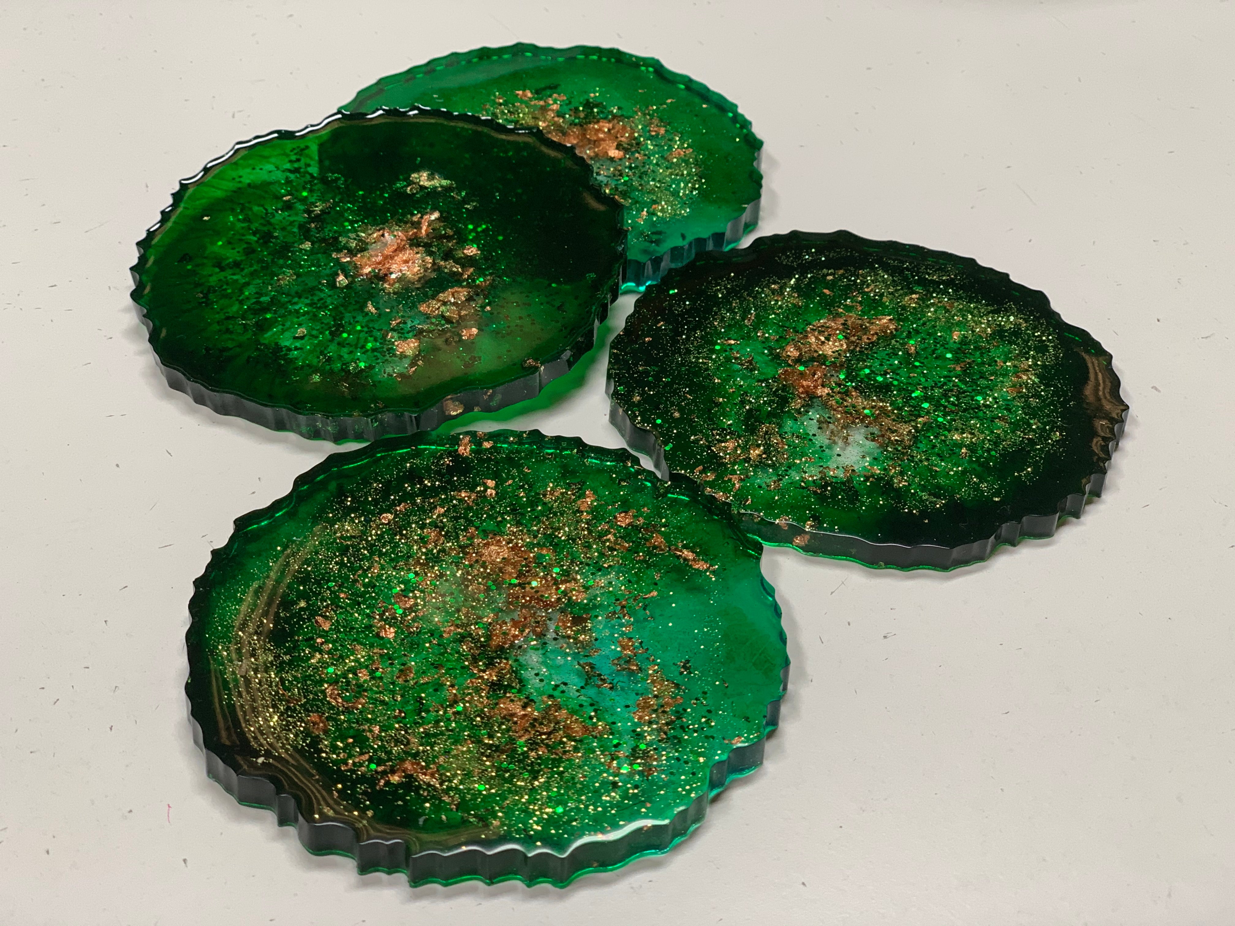 Agate coasters Emerald green
