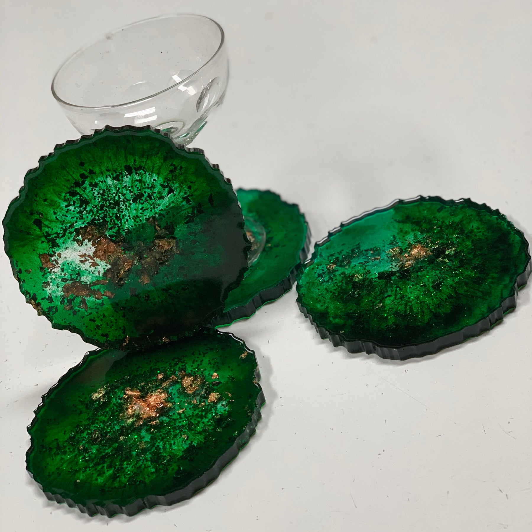 Agate coasters Emerald green