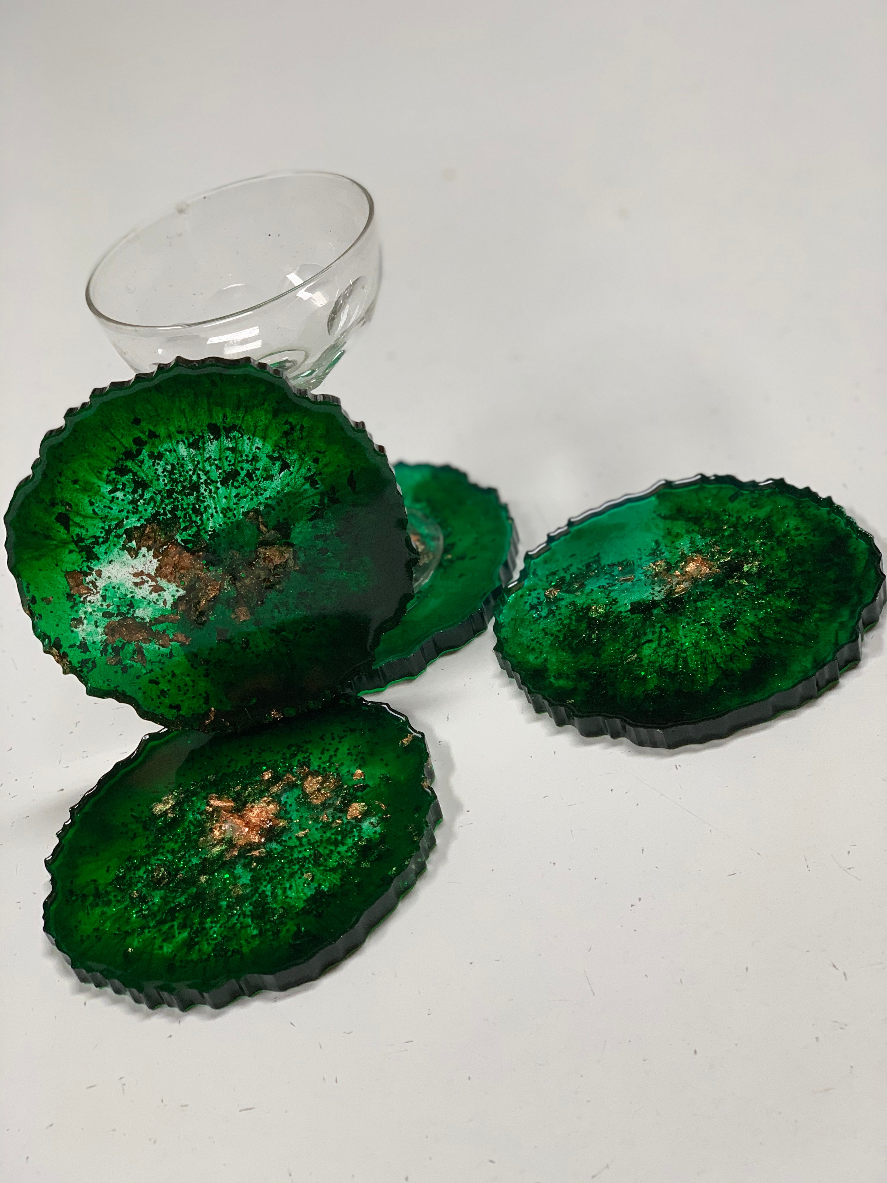 Agate coasters Emerald green