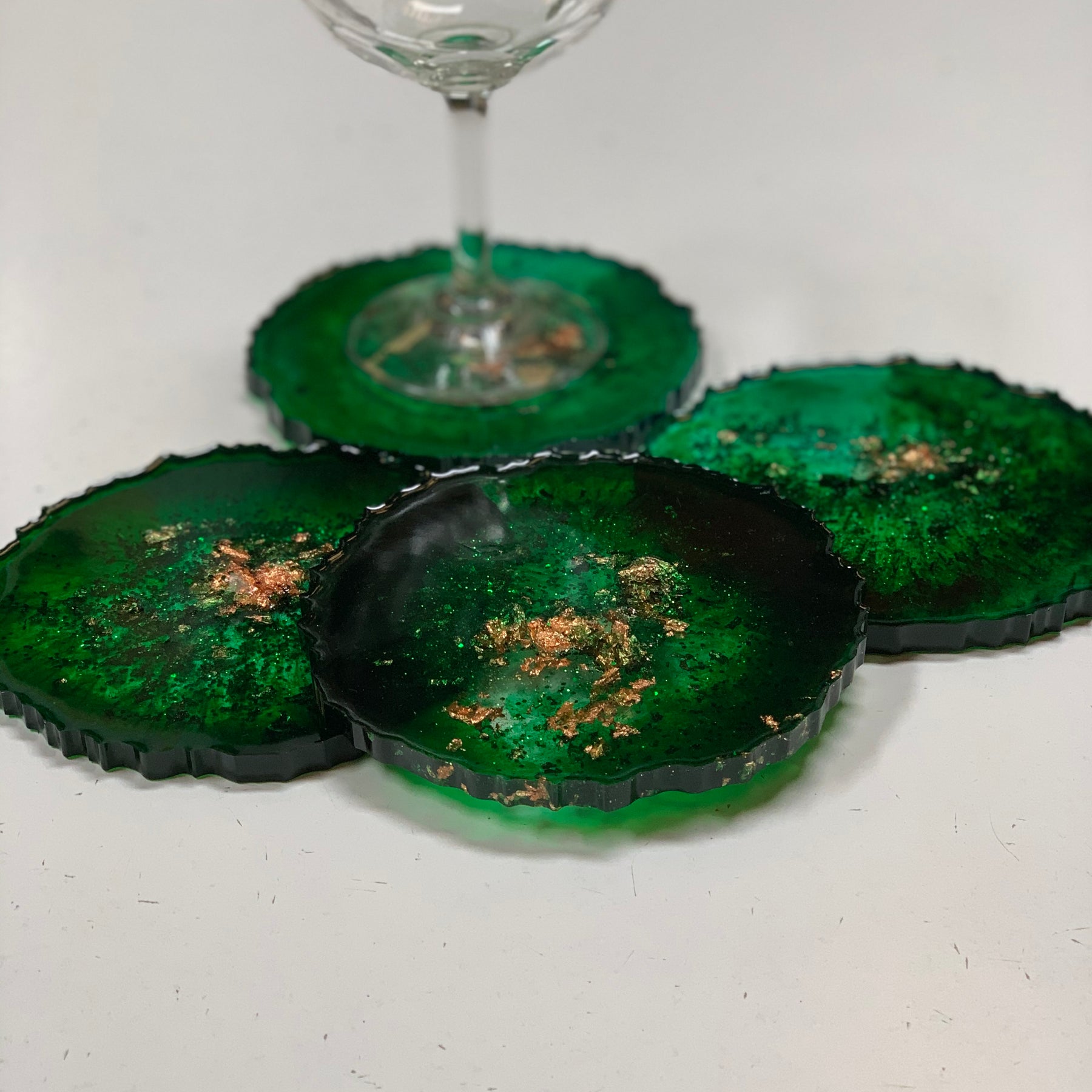 Agate coasters Emerald green