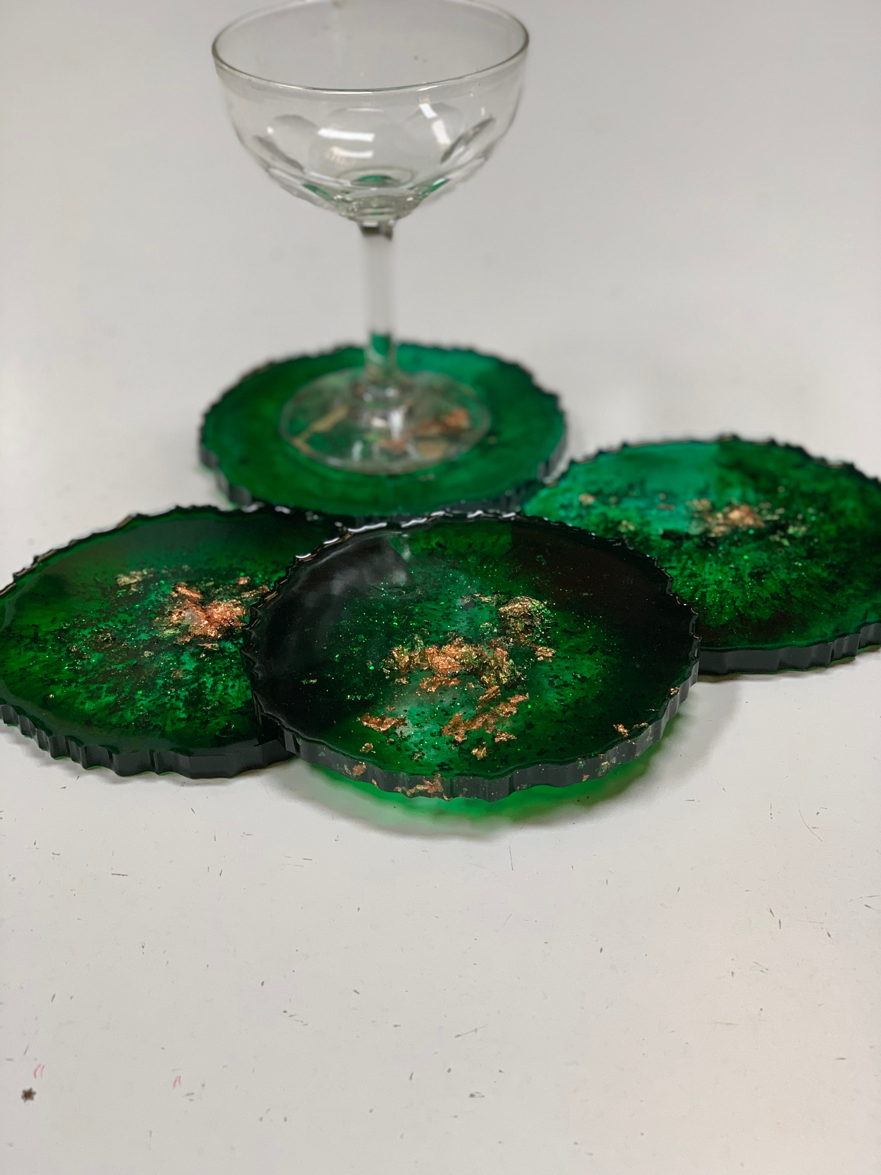 Agate coasters Emerald green