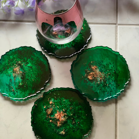 Agate coasters Emerald green