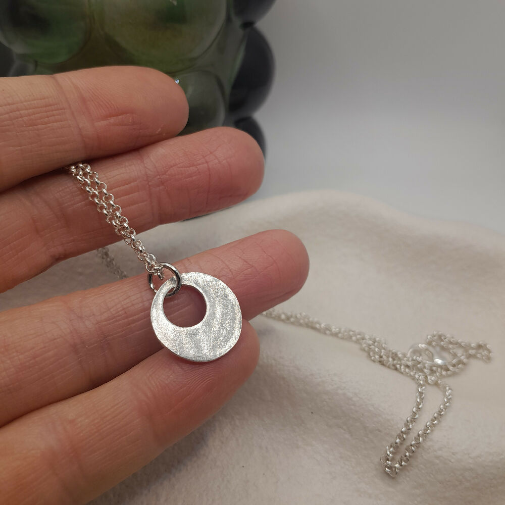 Fine silver necklace pendant - upcycled chain