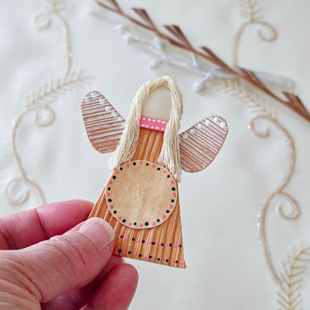 Hello - Palm Angel Ornament Greeting Gift, dark green and pink dots