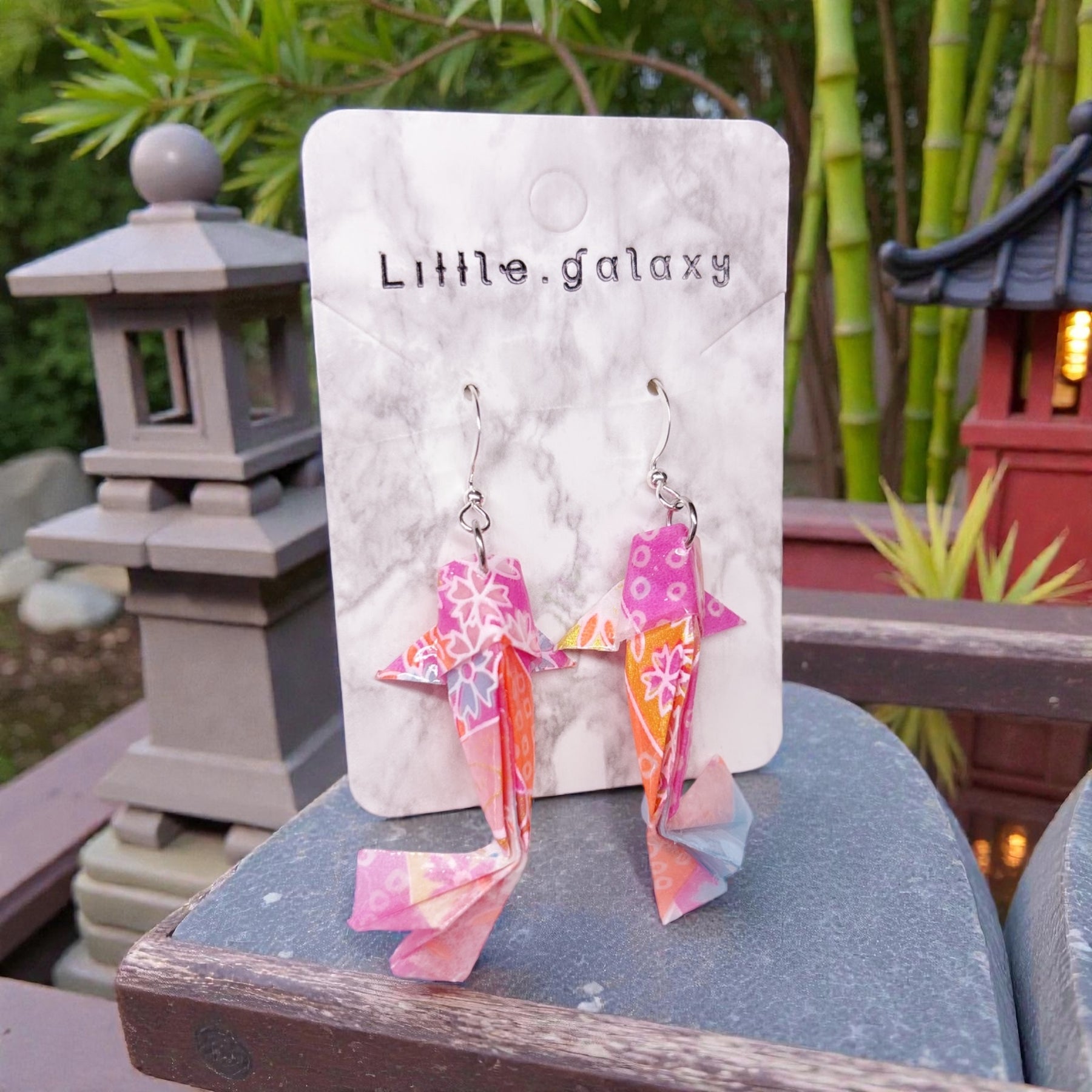 Handmade paper origami Koi fish earrings / ear clip on / 18K gold hook / silver