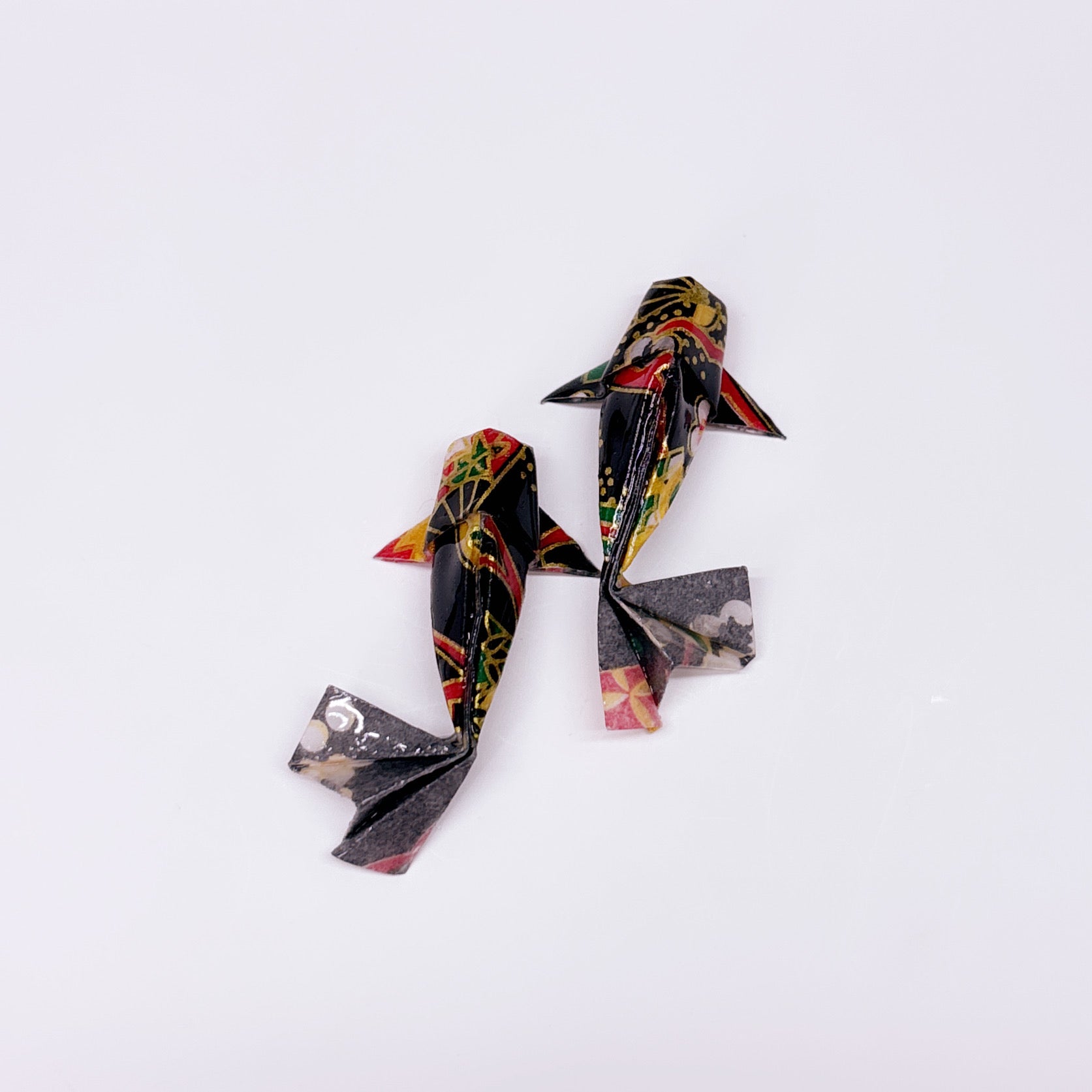 Handmade paper origami Koi fish earrings / ear clip on / 18K gold hook / silver