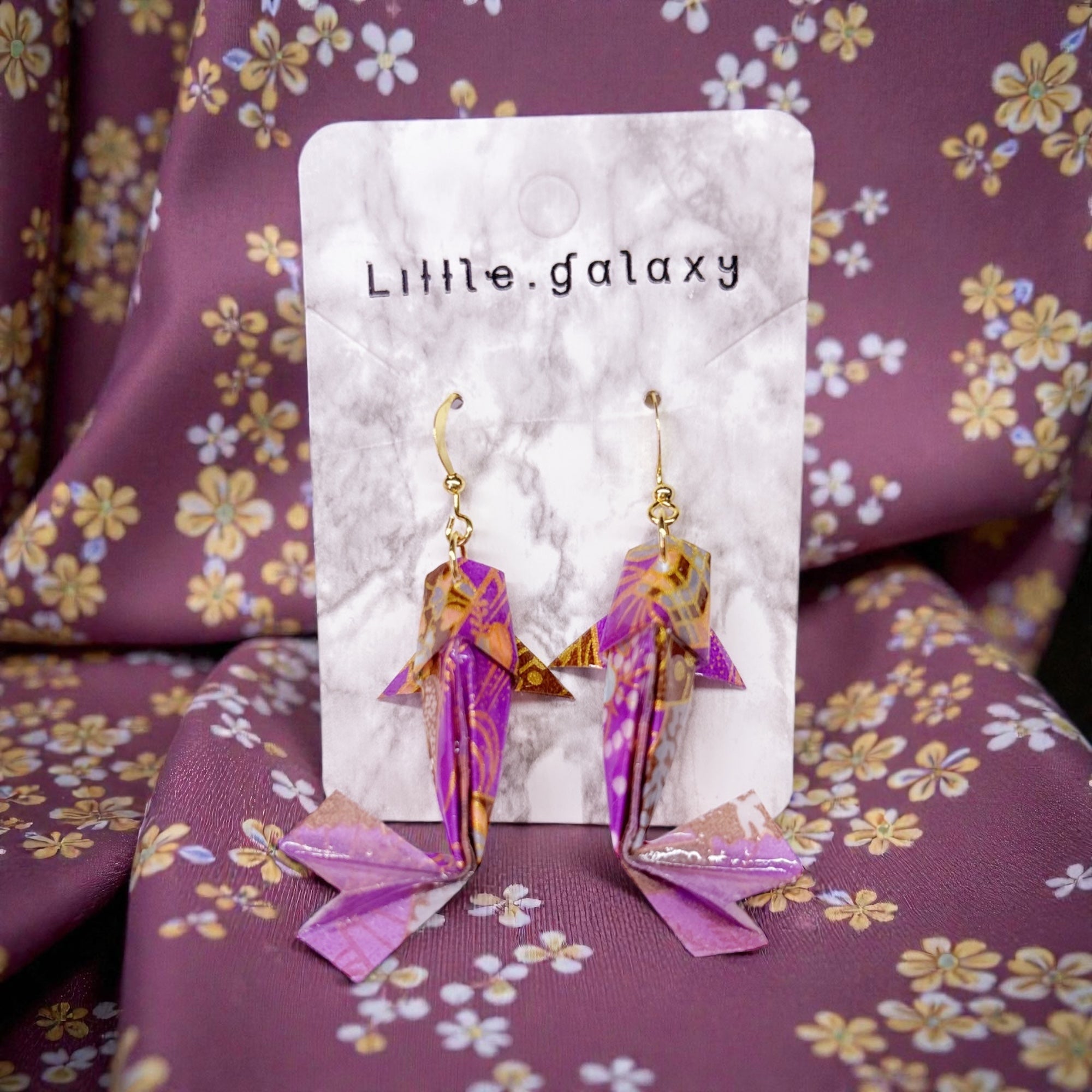 Handmade paper origami Koi fish earrings / ear clip on / 18K gold hook / silver