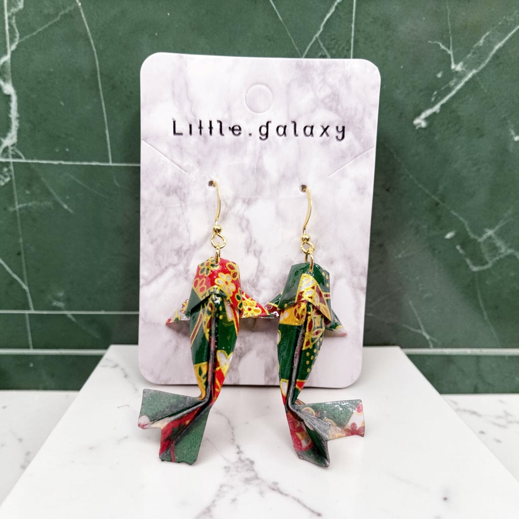 Handmade paper origami Koi fish earrings / ear clip on / 18K gold hook / silver