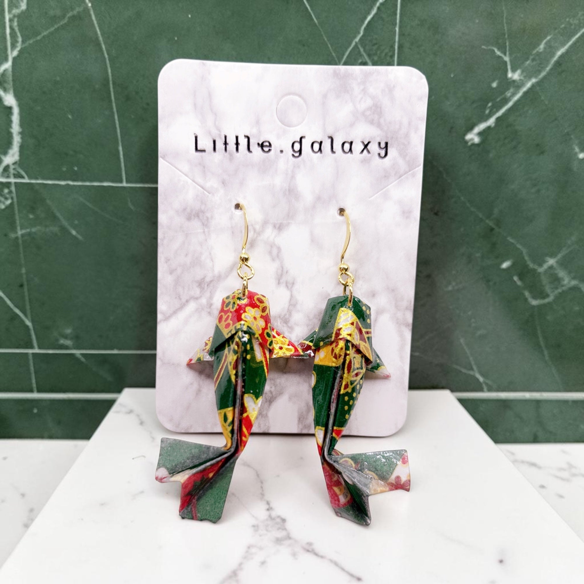 Handmade paper origami Koi fish earrings / ear clip on / 18K gold hook / silver