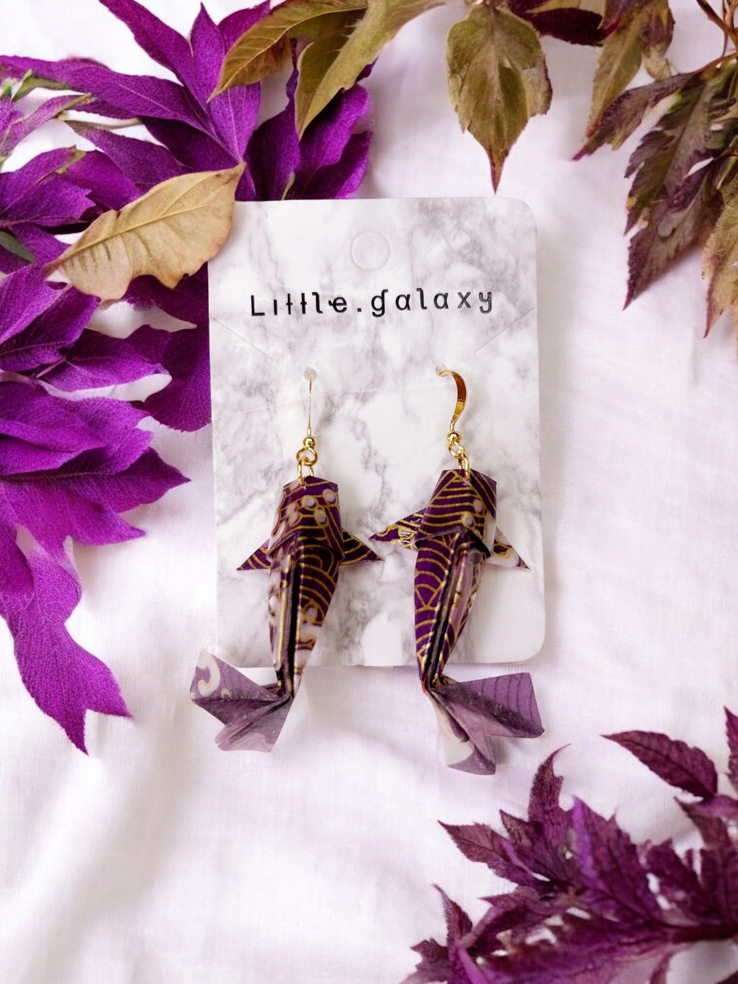Handmade paper origami Koi fish earrings / ear clip on / 18K gold hook / silver