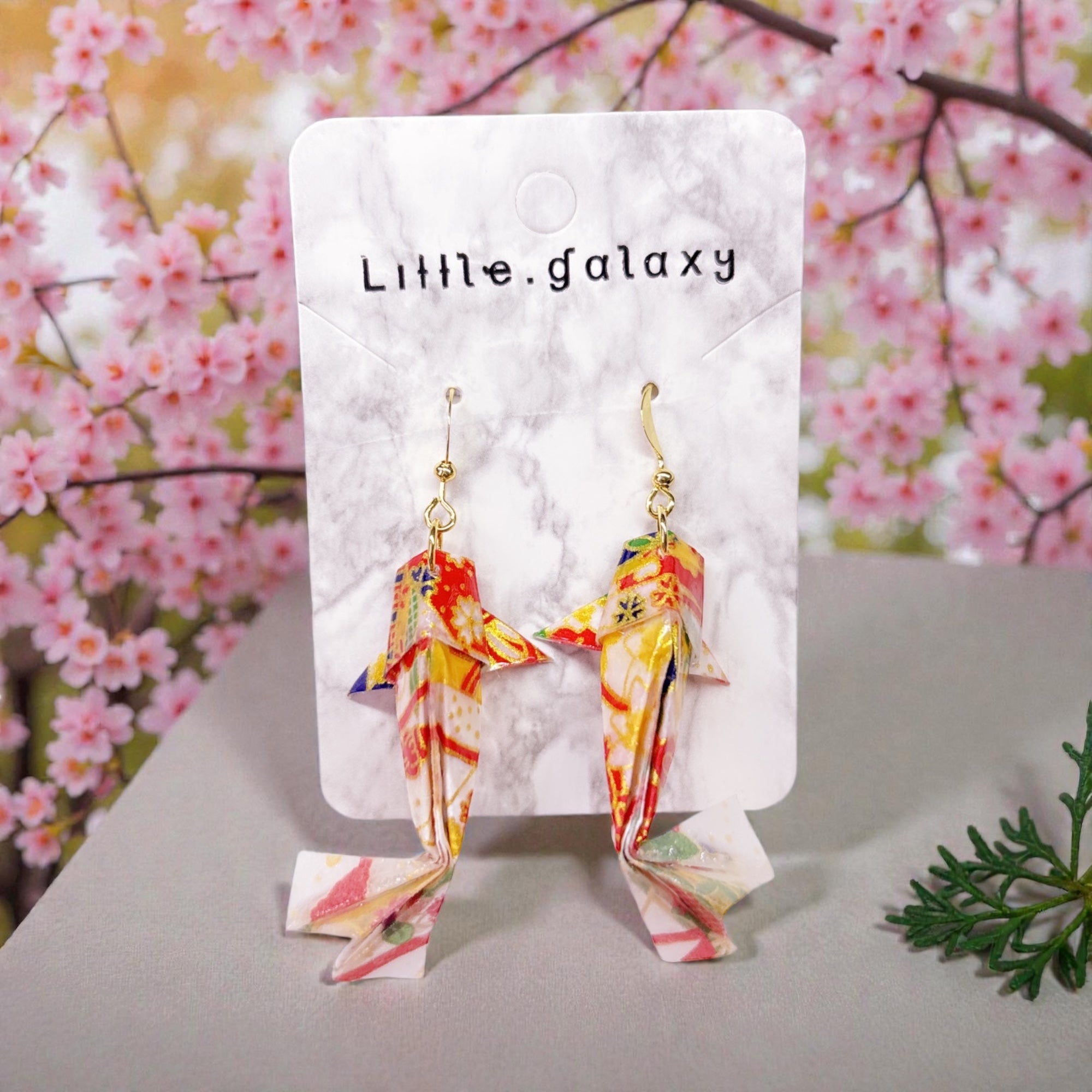 Handmade paper origami Koi fish earrings / ear clip on / 18K gold hook / silver