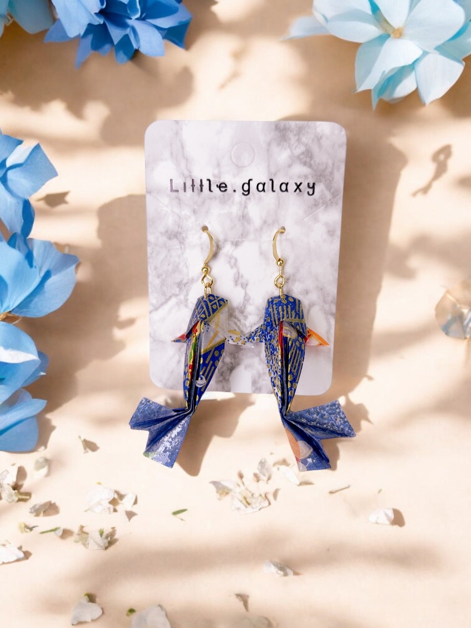 Handmade paper origami Koi fish earrings / ear clip on / 18K gold hook / silver