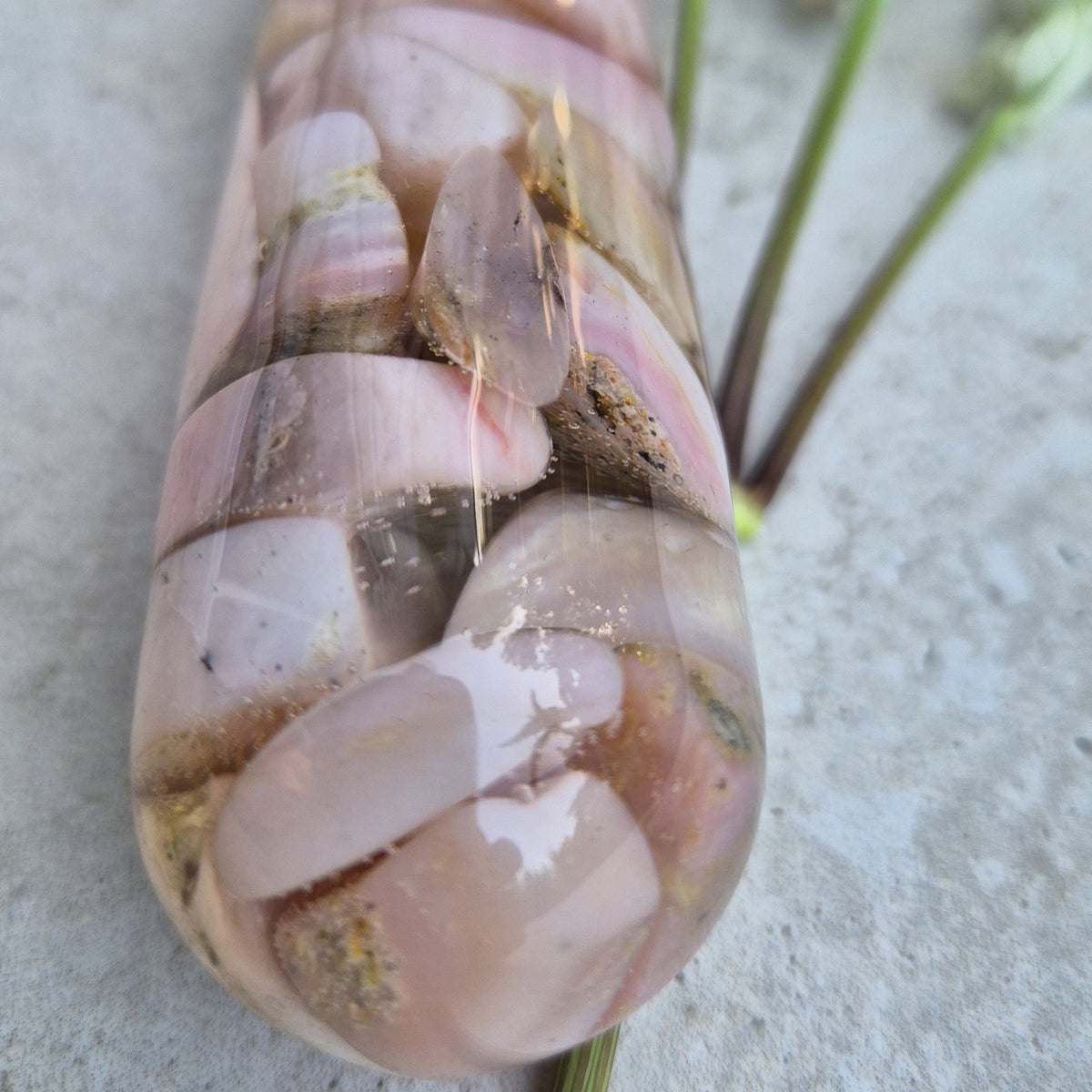 Handmade Resin Bottle Opener with embedded Pink Opal