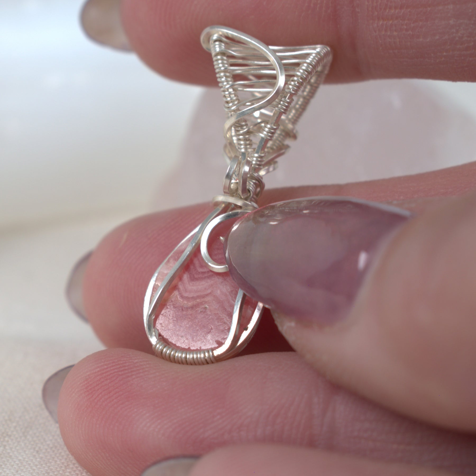 Wire Wrapped Rhodochrosite Keepsake Pendant