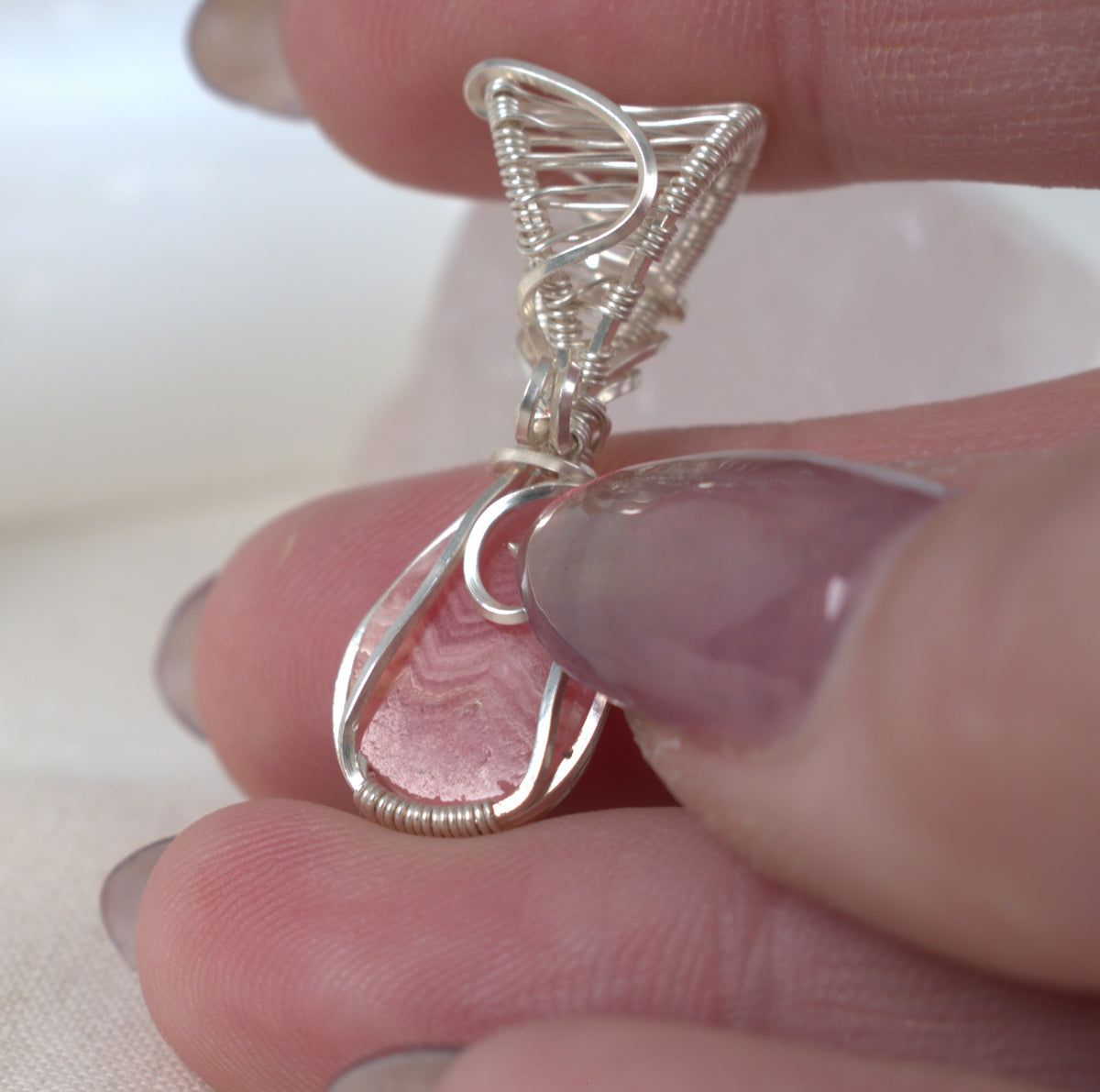 Wire Wrapped Rhodochrosite Keepsake Pendant