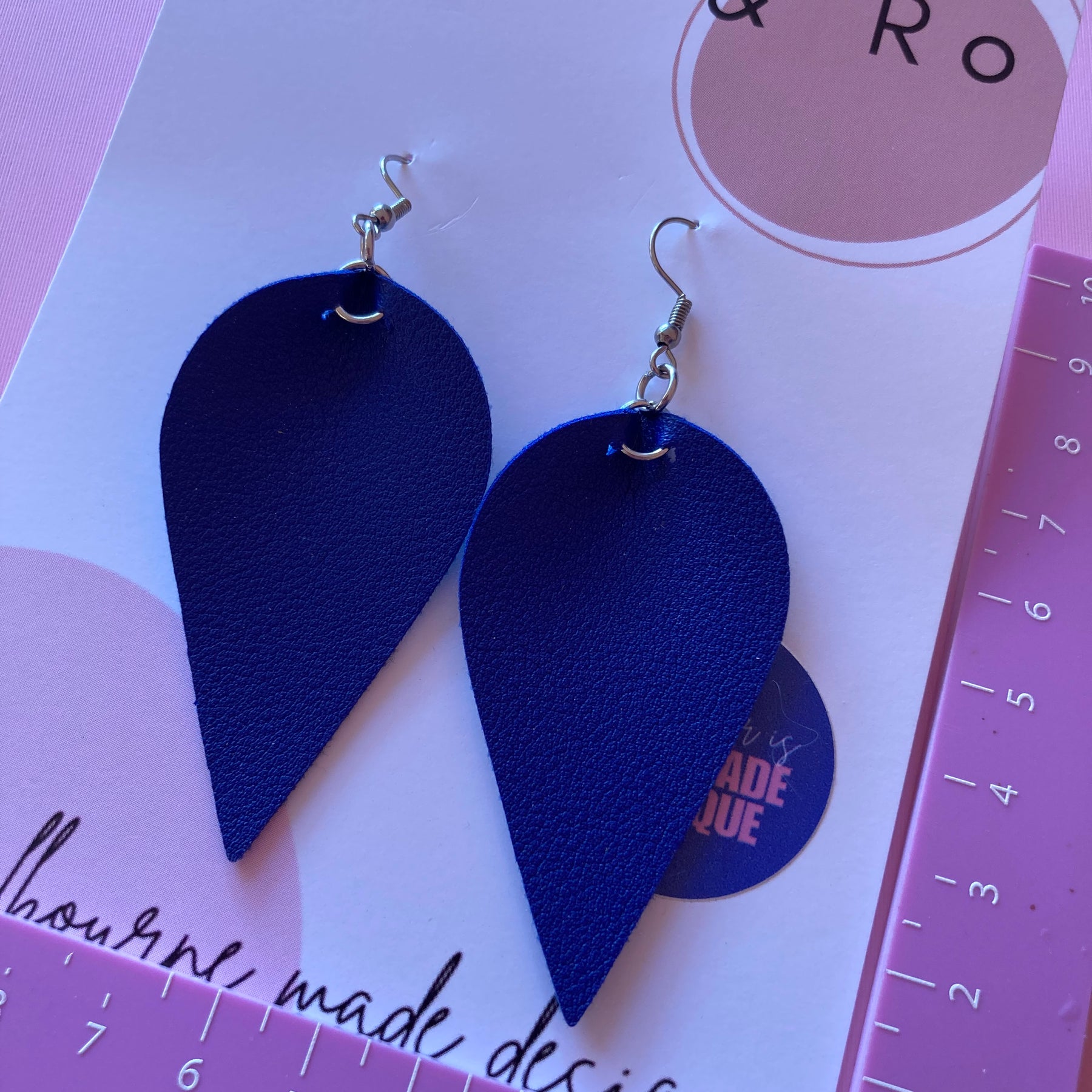 Blue faux leather earrings