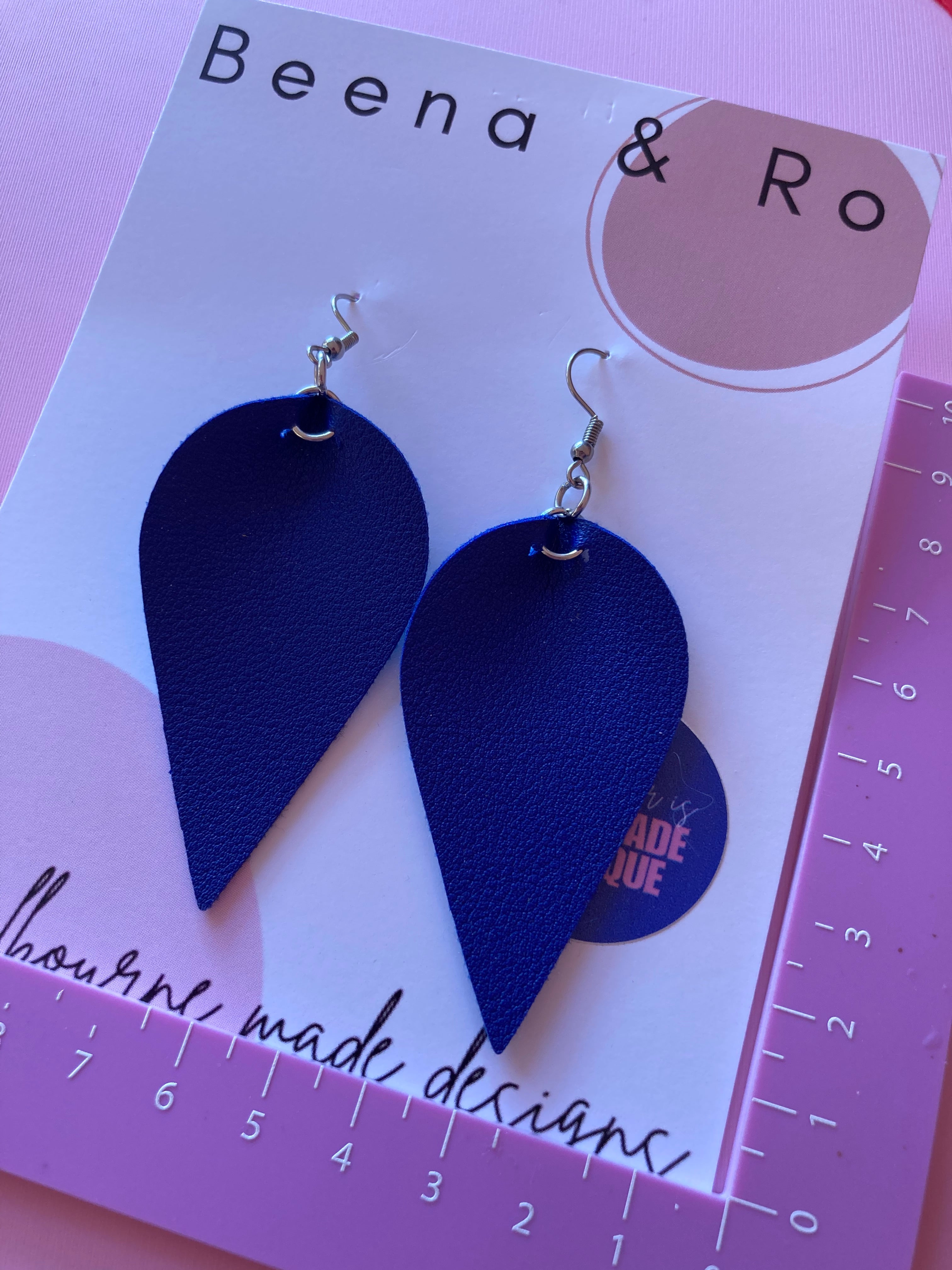 Blue faux leather earrings