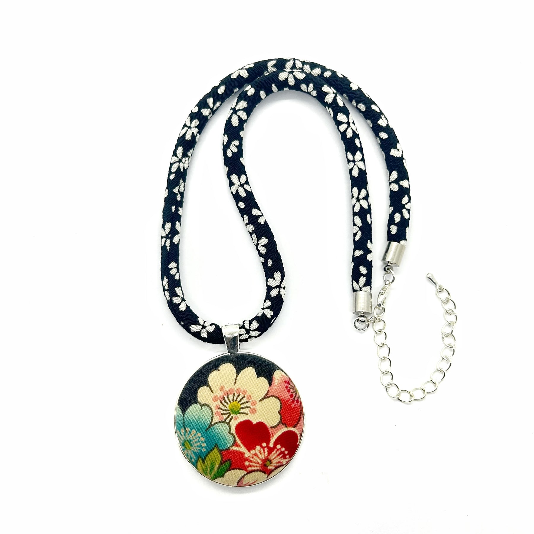 Kimono Pendant Necklace - Black Floral