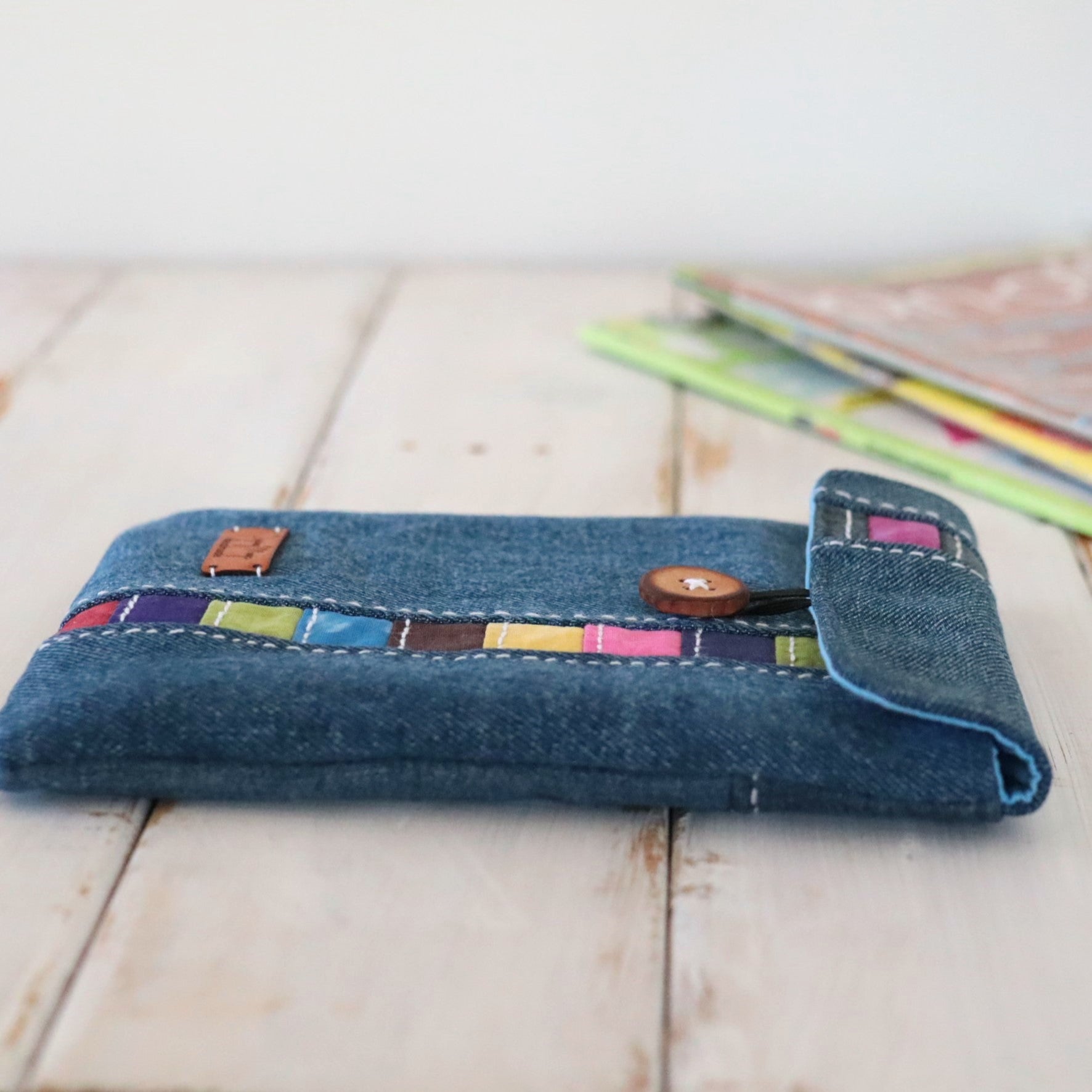 Kindle Sleeve, E-reader sleeve, Upcycled Denim, Hand dyed Patchwork