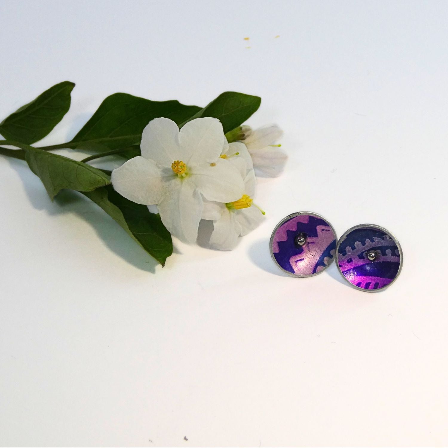Anodised aluminium stud earrings Aztec Aura Collection