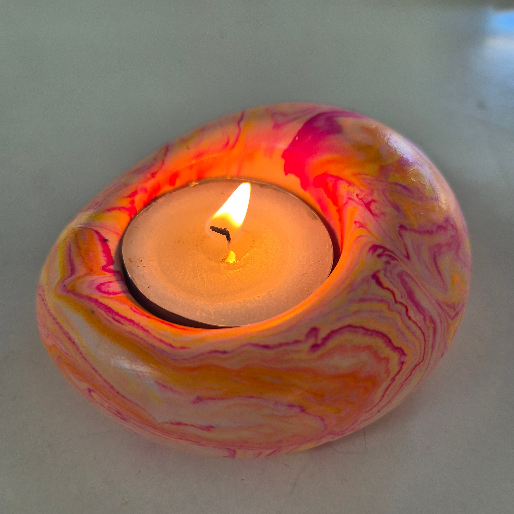 Funky eco-stone pebble shaped tealight candle holder