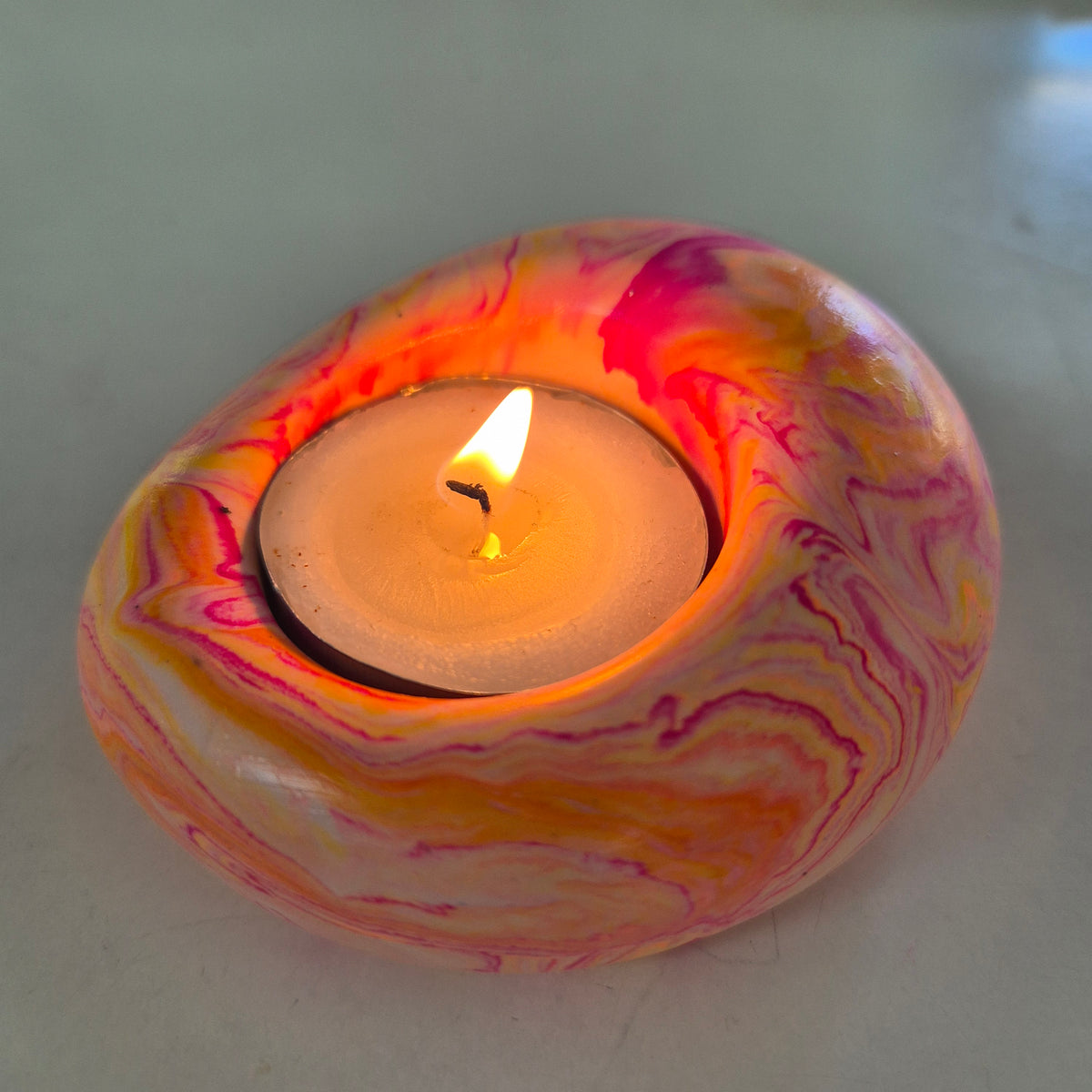 Funky eco-stone pebble shaped tealight candle holder